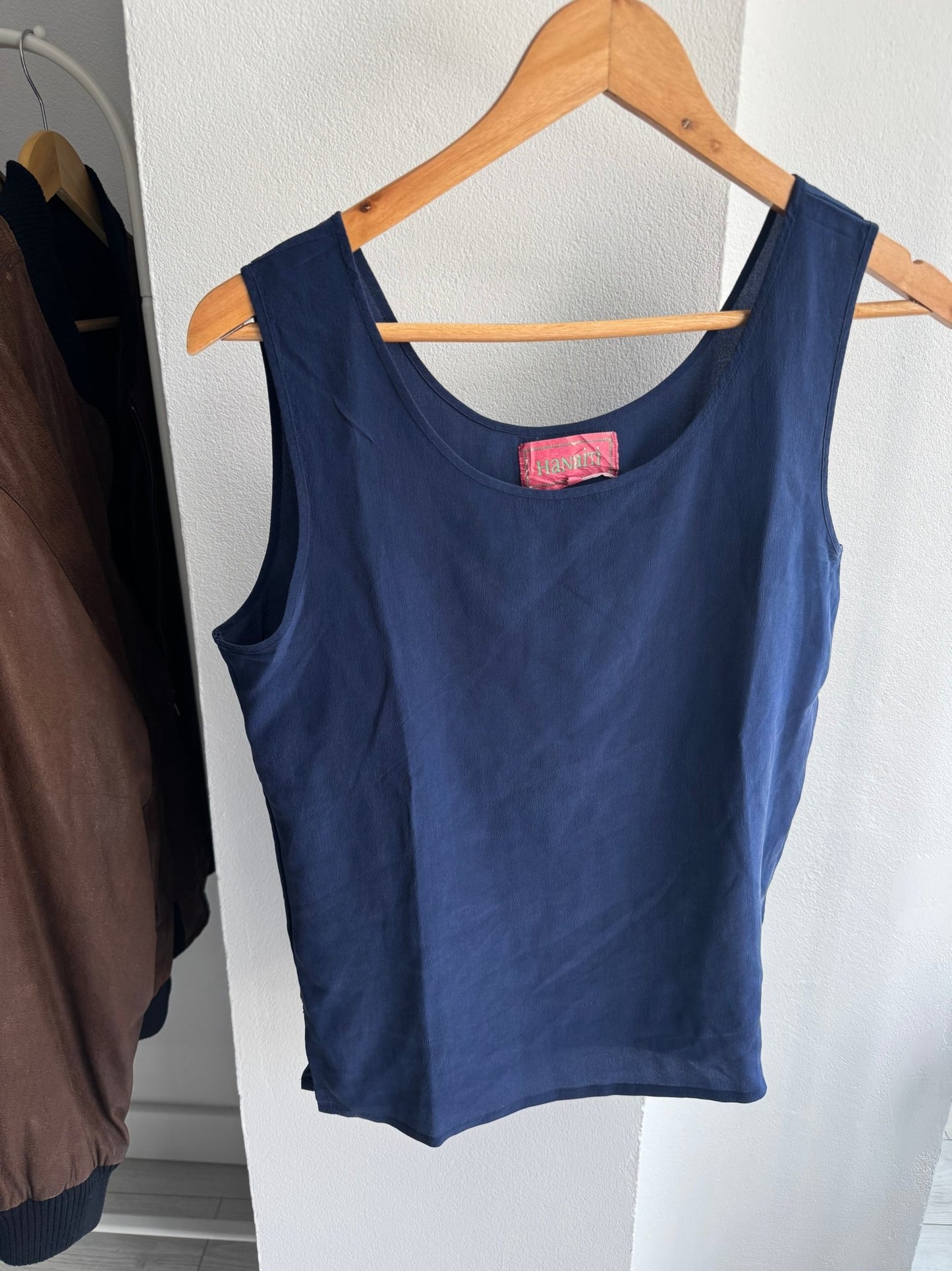 🌊 Tank Top Vintage Navy din Mătase – M Damă - anbracaminte