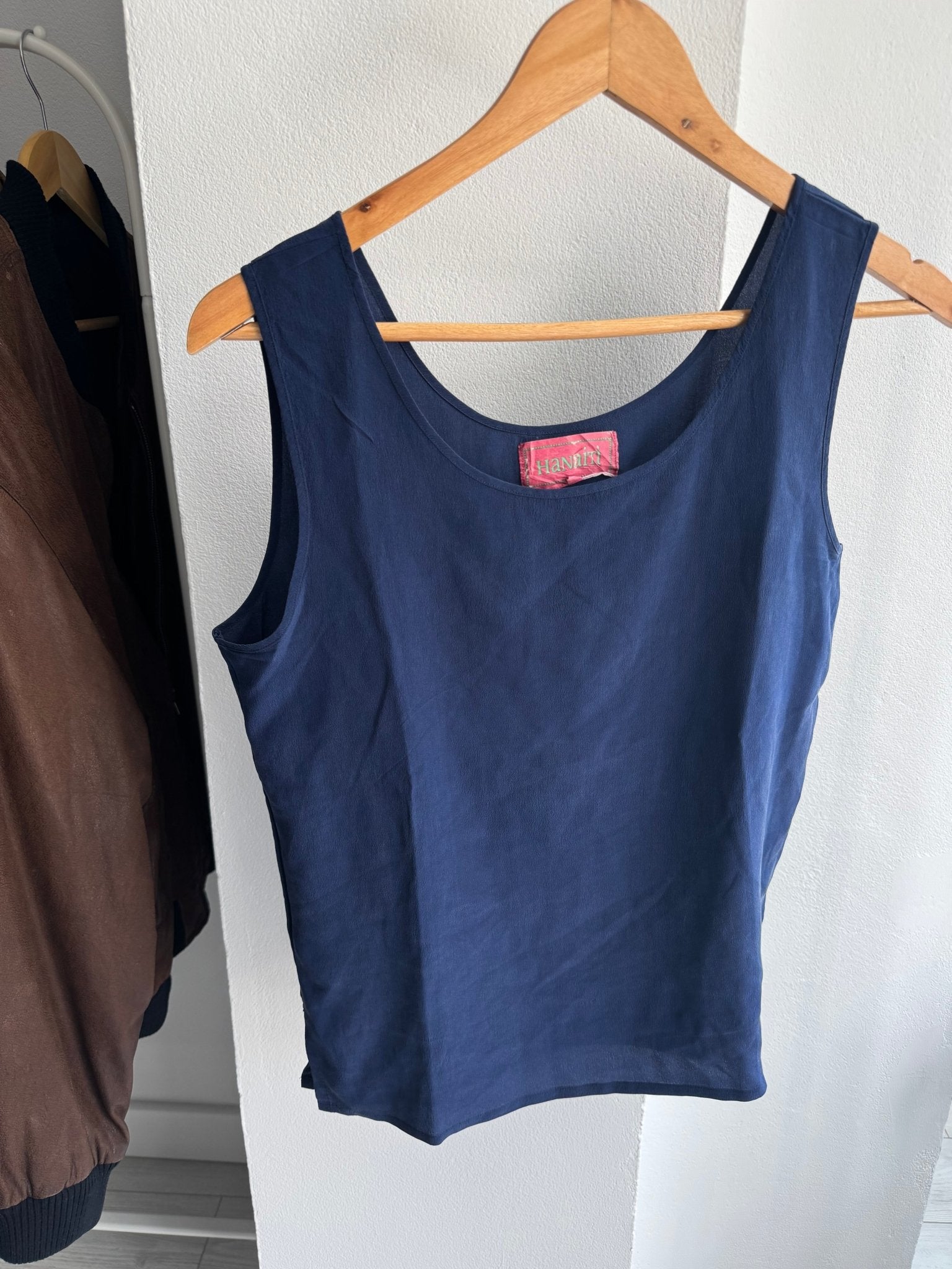 🌊 Tank Top Vintage Navy din Mătase – M Damă - anbracaminte