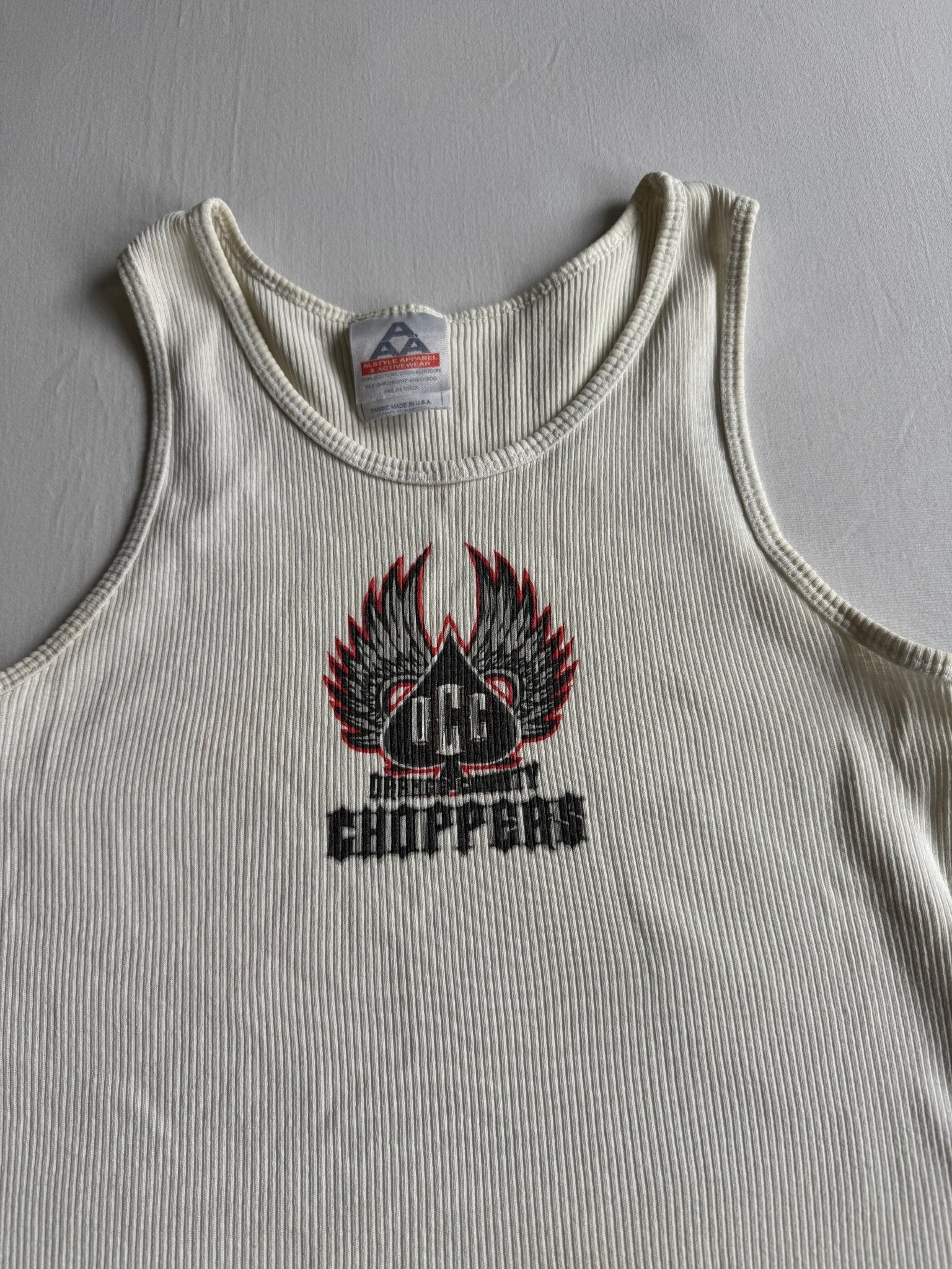 🏍️ Tank Top Y2K Damă Orange County Choppers Alb – aprox. S / M - anbracaminte
