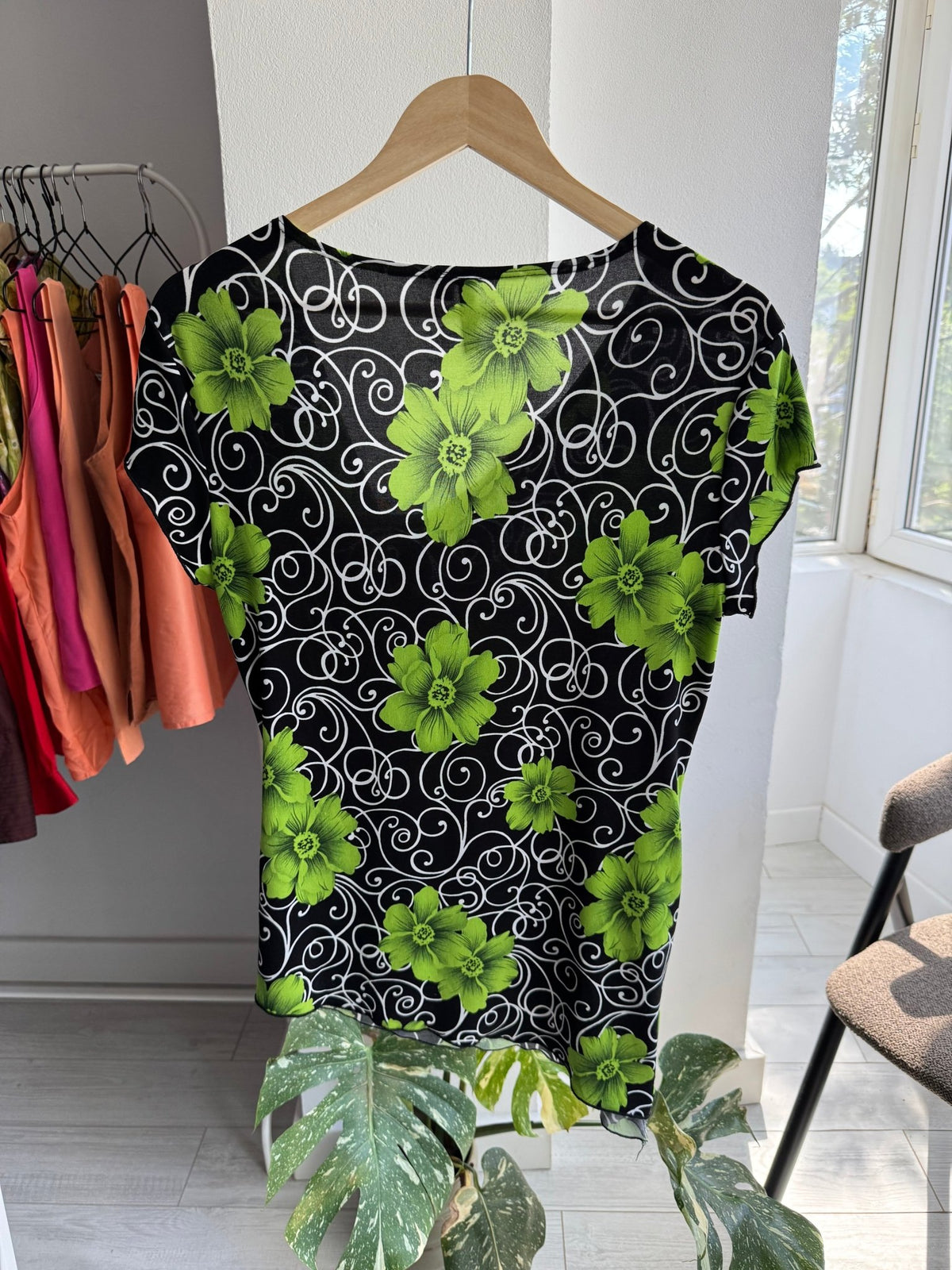 💁‍♀️ Top Mesh Asimetric Floral Printed Y2K | Made in USA – M Damă - anbracaminte
