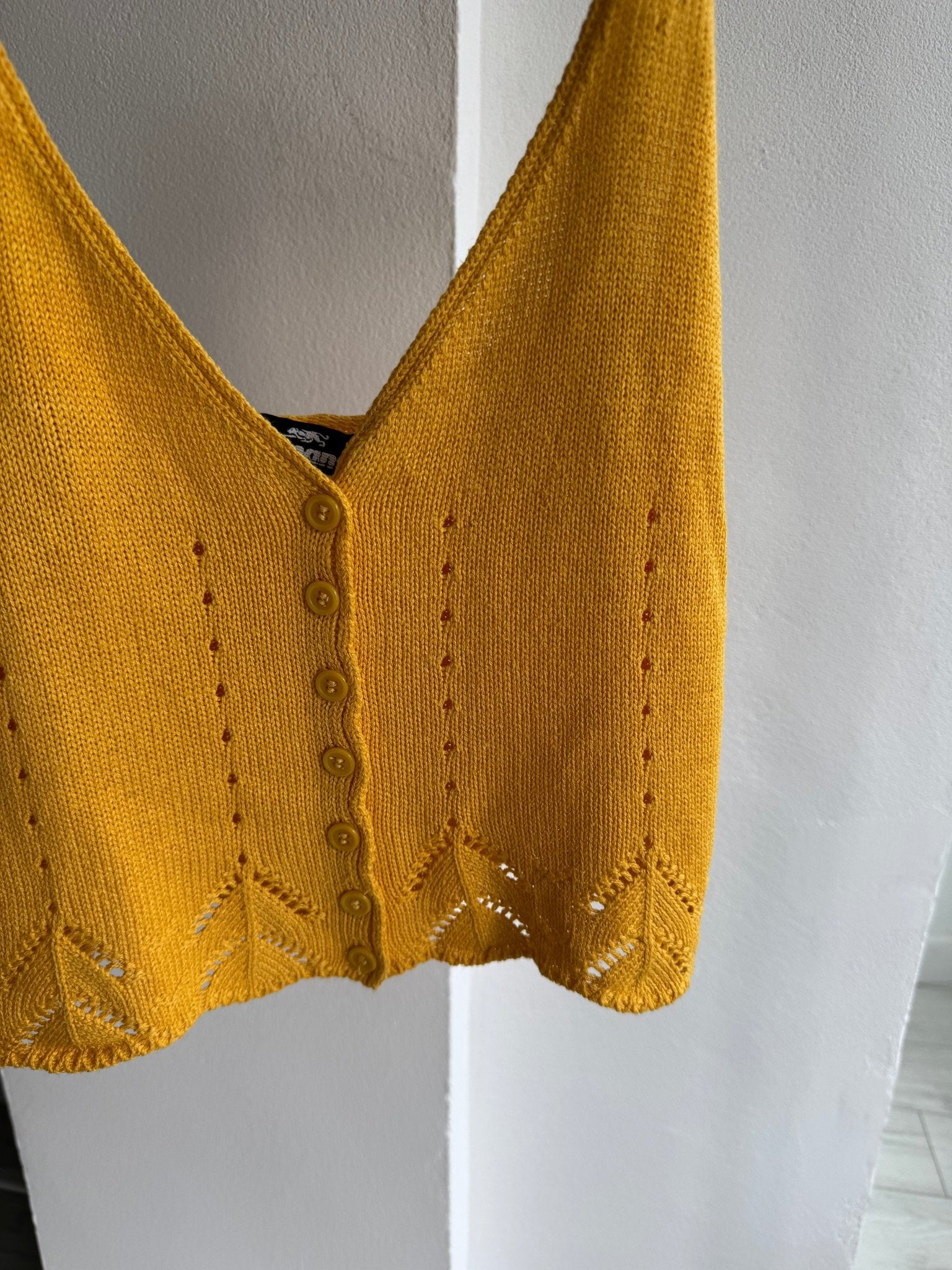 ☀️ Top Vintage Knitted Crop Galben – One Size – Made in Italy - anbracaminte