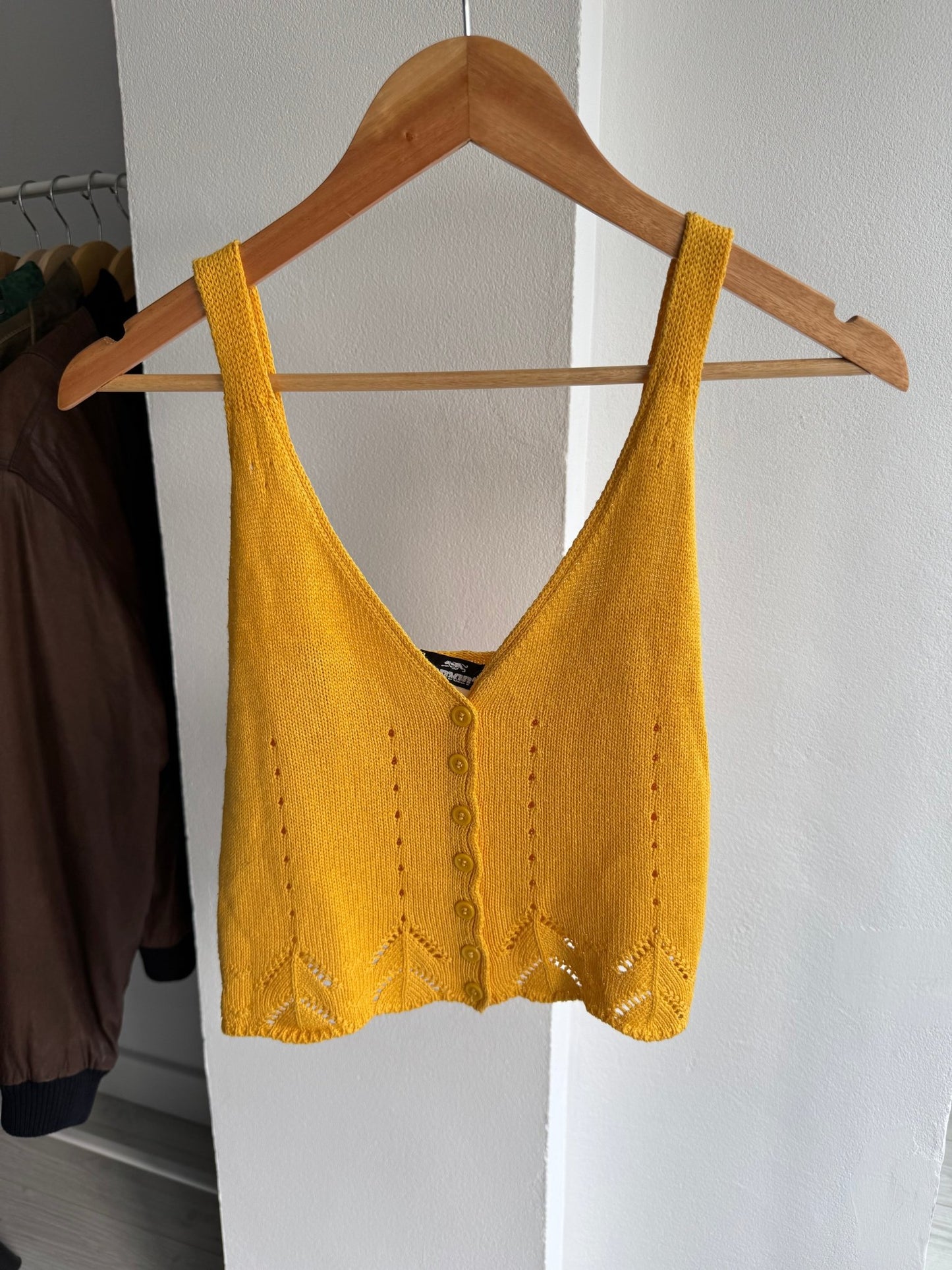 ☀️ Top Vintage Knitted Crop Galben – One Size – Made in Italy - anbracaminte