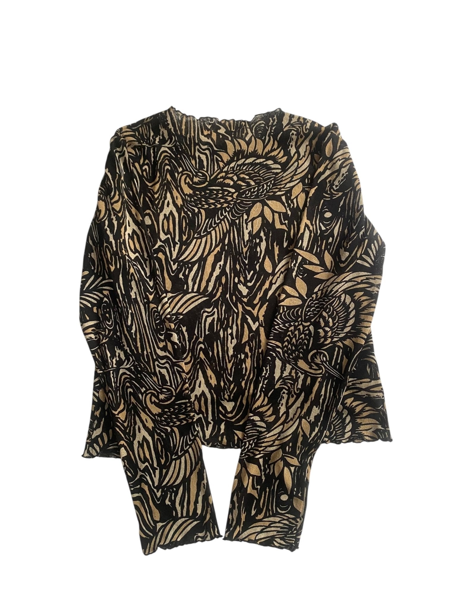 🖤 Top Vintage Mesh cu Mâneci Lungi – Print Abstract, Mărime L - anbracaminte