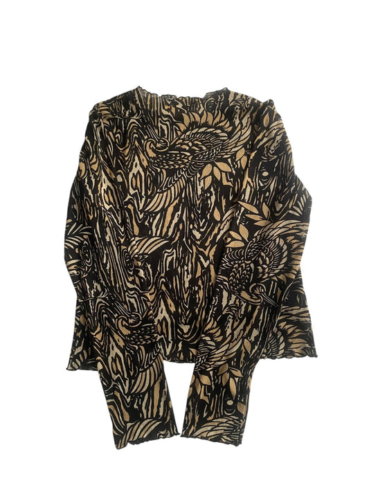 🖤 Top Vintage Mesh cu Mâneci Lungi – Print Abstract, Mărime L - anbracaminte