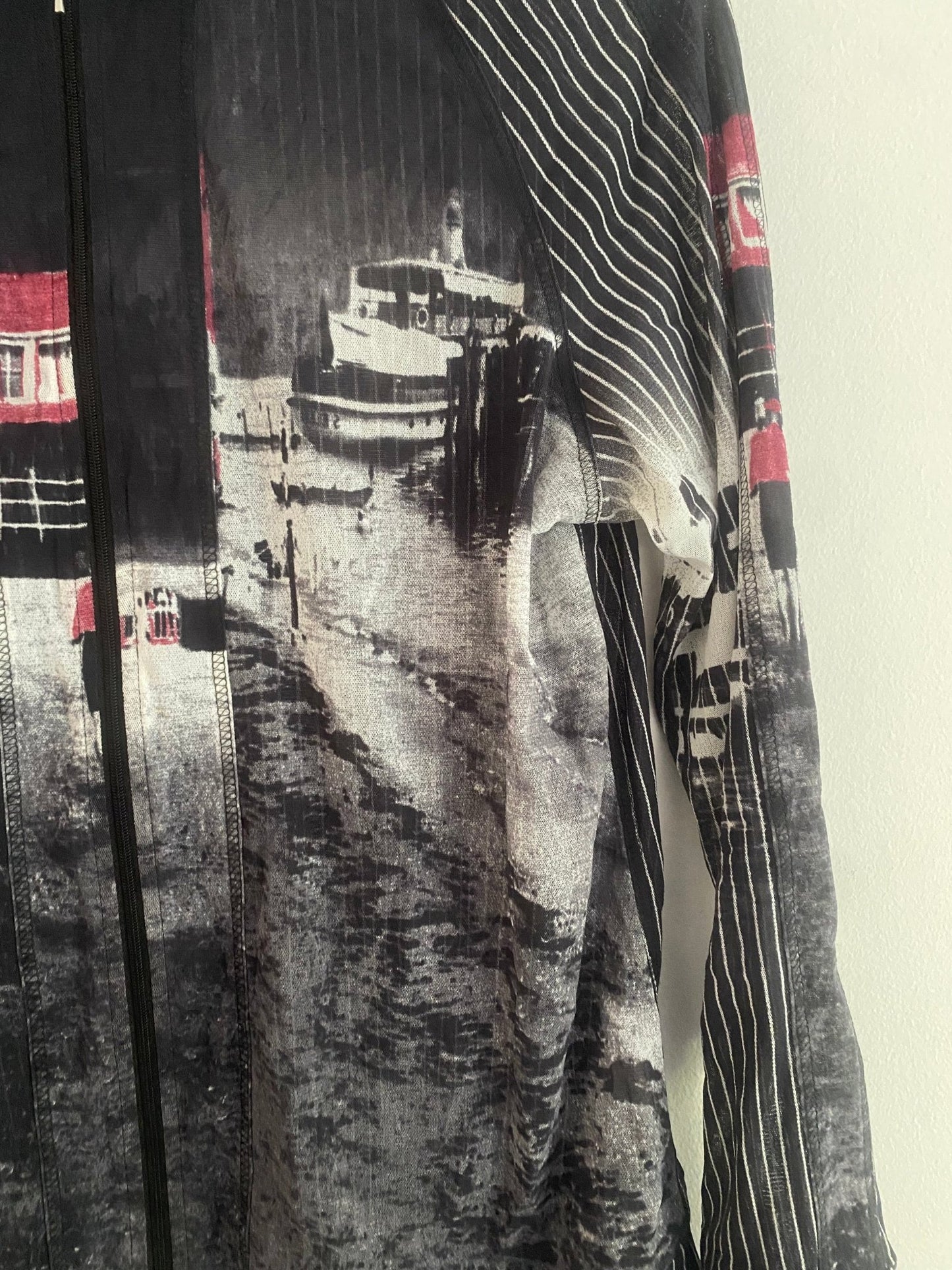 Top Vintage Y2K cu Mâneci Lungi și Fermoar – Mesh Print – IT 44 (Femei L - anbracaminte