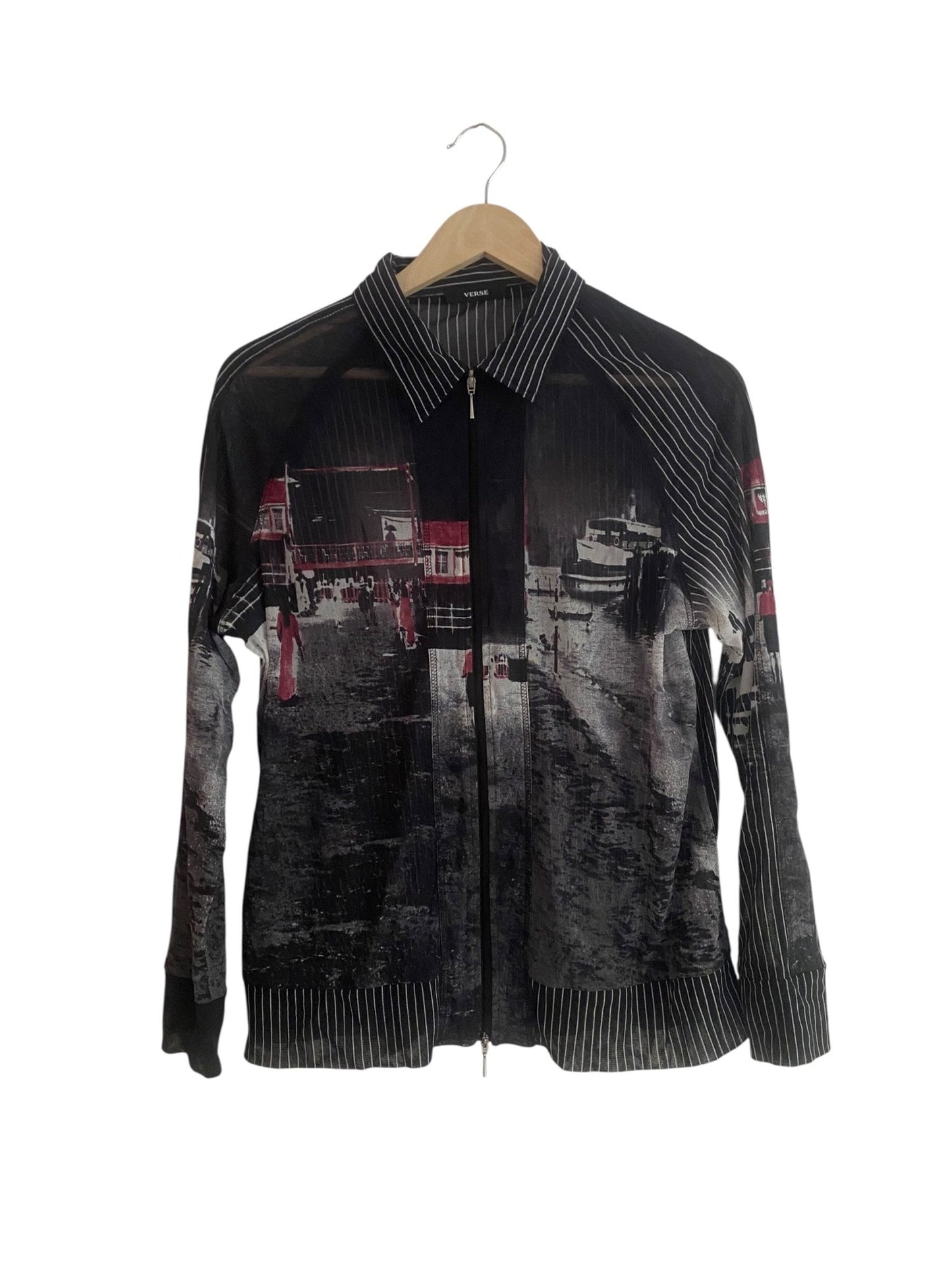 Top Vintage Y2K cu Mâneci Lungi și Fermoar – Mesh Print – IT 44 (Femei L - anbracaminte