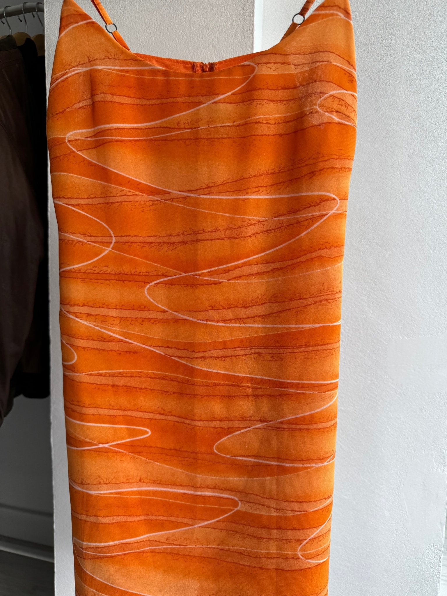 🧡 Top Y2K Benetton Orange Mesh Print – S/M Damă - anbracaminte