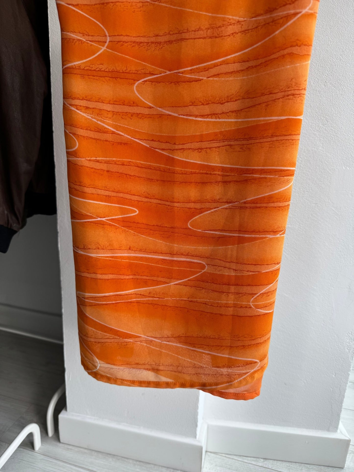 🧡 Top Y2K Benetton Orange Mesh Print – S/M Damă - anbracaminte