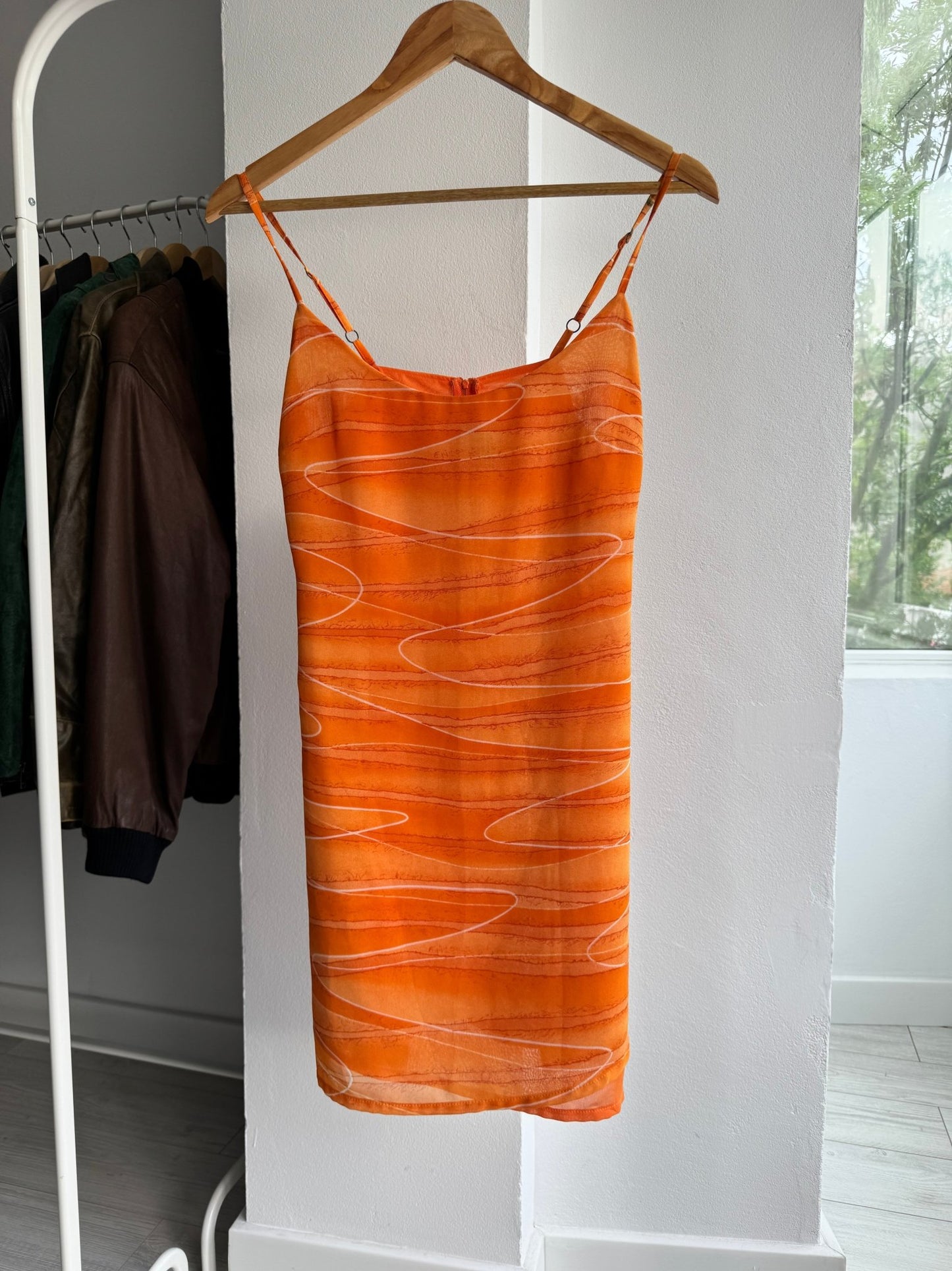 🧡 Top Y2K Benetton Orange Mesh Print – S/M Damă - anbracaminte