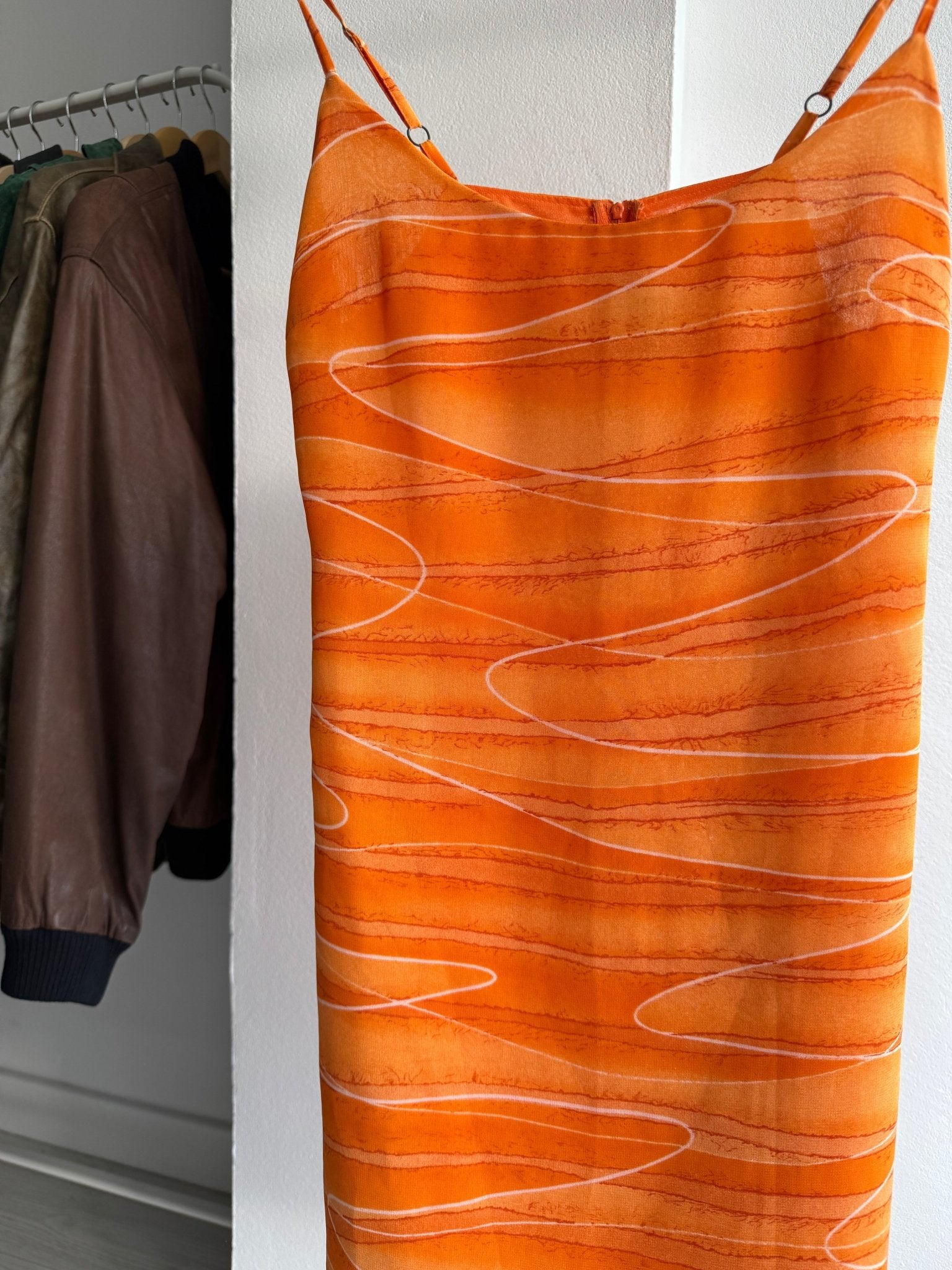 🧡 Top Y2K Benetton Orange Mesh Print – S/M Damă - anbracaminte