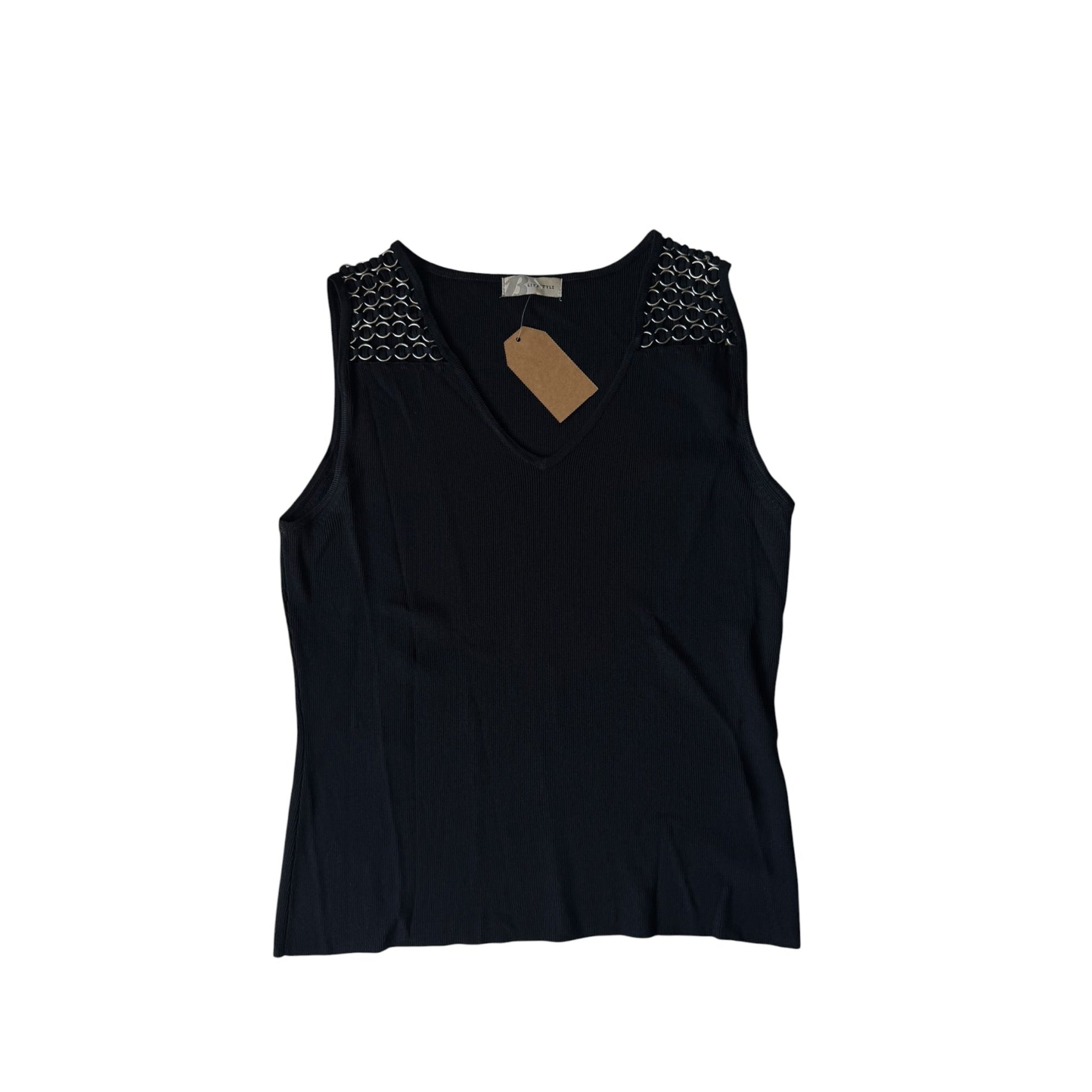 ✨ Top Y2K Black Mesh cu Metalic Loops – XS/S Damă - anbracaminte