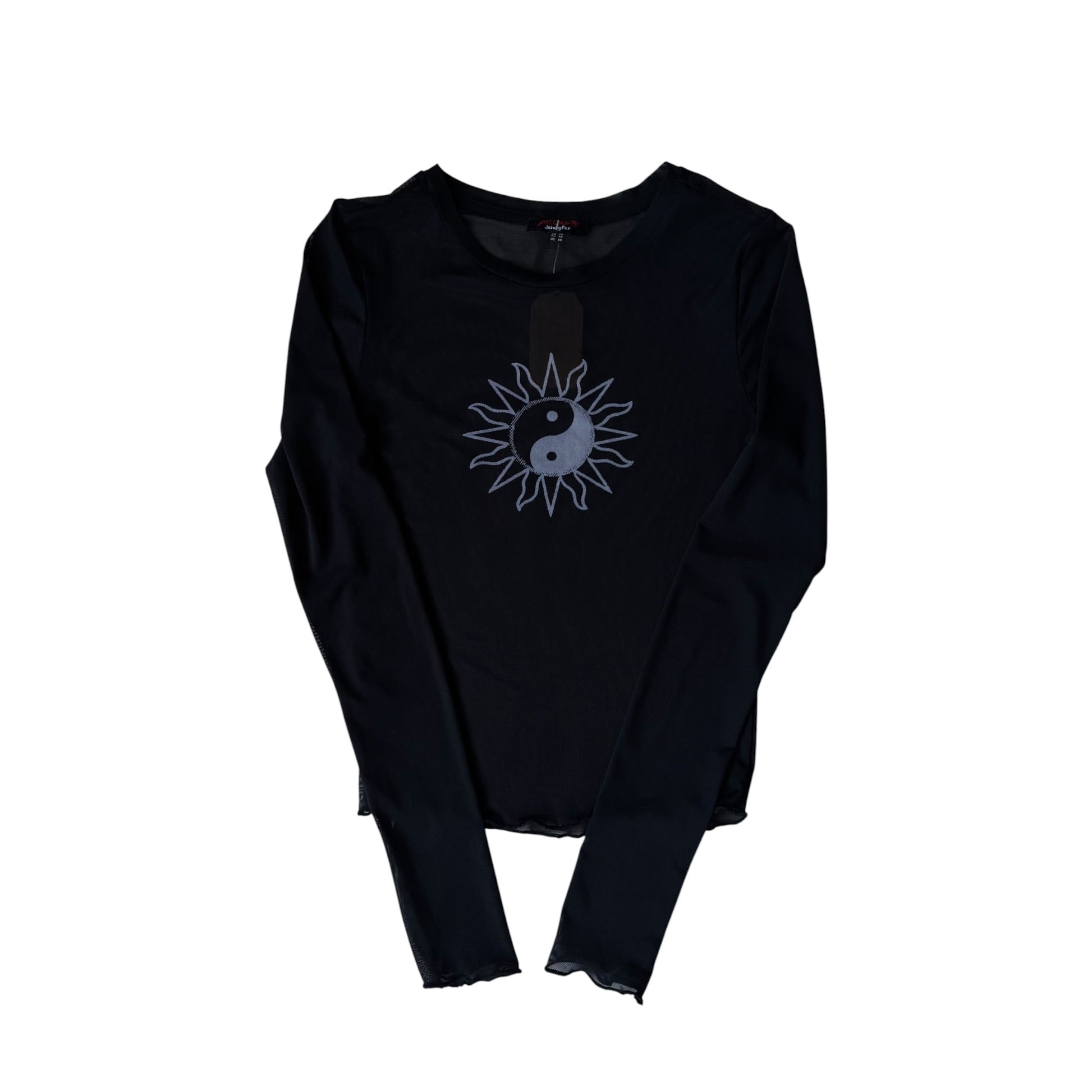 ☯️ Top Y2K Black Mesh cu Yin Yang Motif – XS Damă - anbracaminte