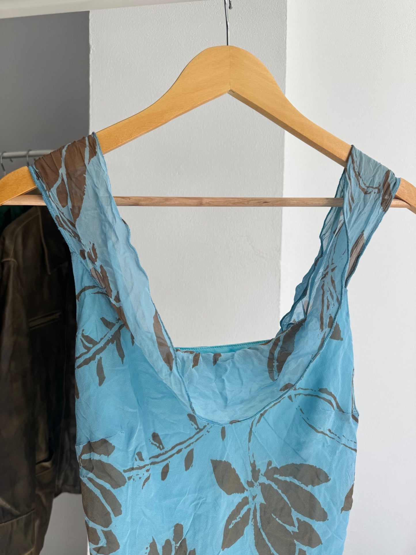 🌊 Top Y2K Blue Printed din Mătase – IT 44 (M Damă) – Made in Italy - anbracaminte