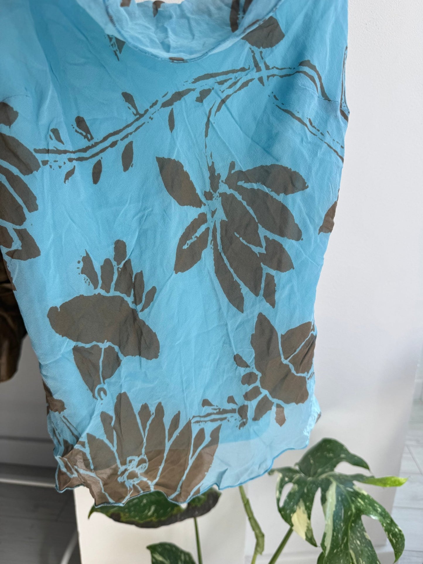 🌊 Top Y2K Blue Printed din Mătase – IT 44 (M Damă) – Made in Italy - anbracaminte