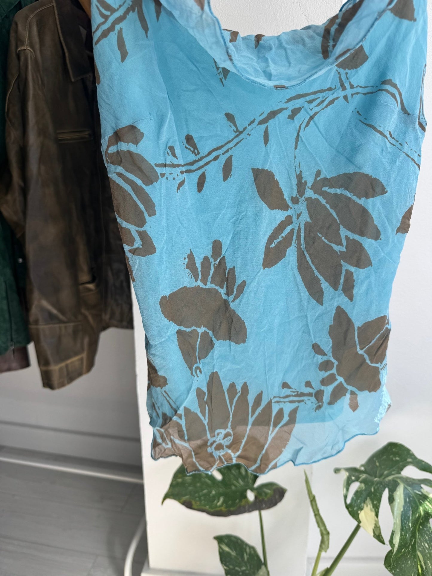 🌊 Top Y2K Blue Printed din Mătase – IT 44 (M Damă) – Made in Italy - anbracaminte