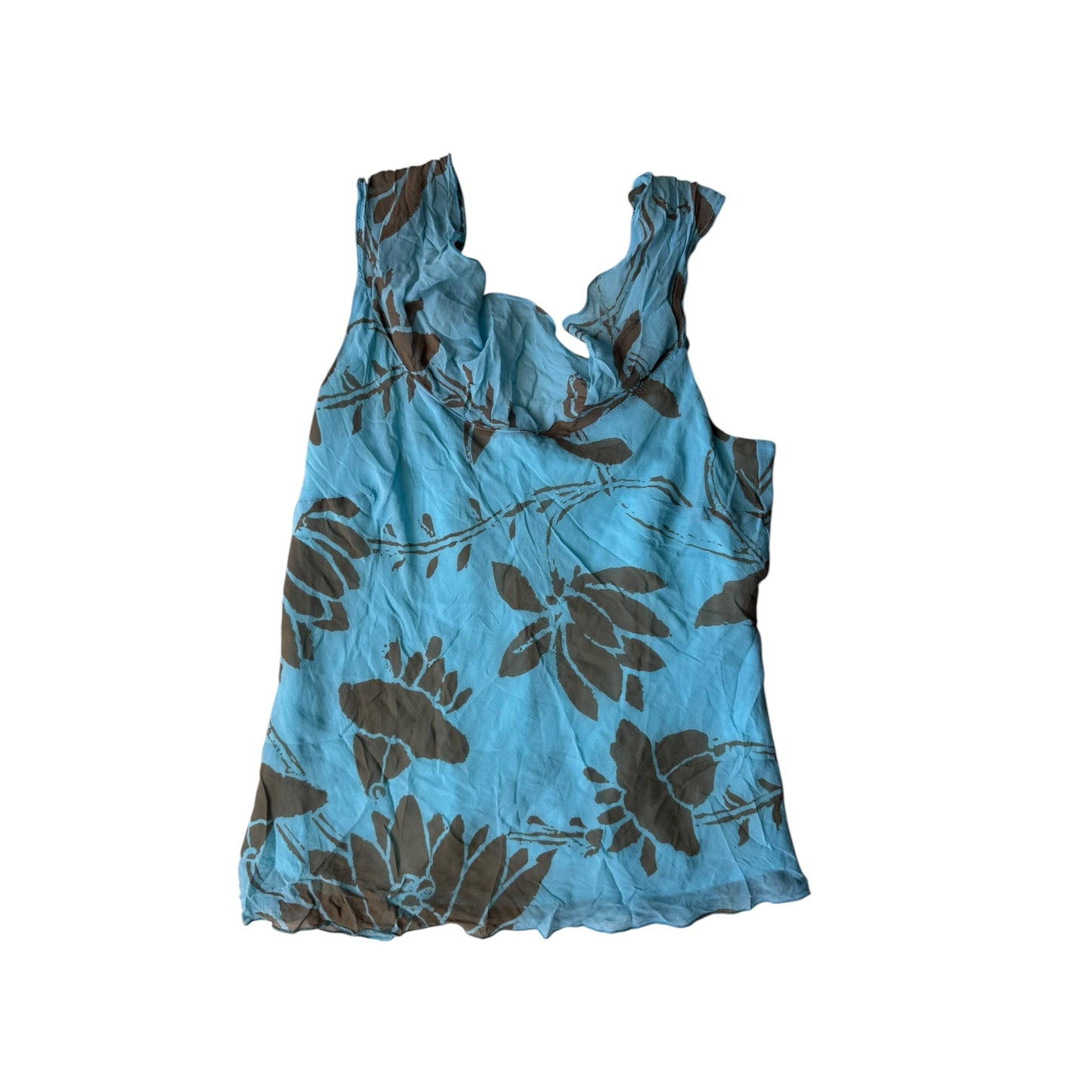 🌊 Top Y2K Blue Printed din Mătase – IT 44 (M Damă) – Made in Italy - anbracaminte