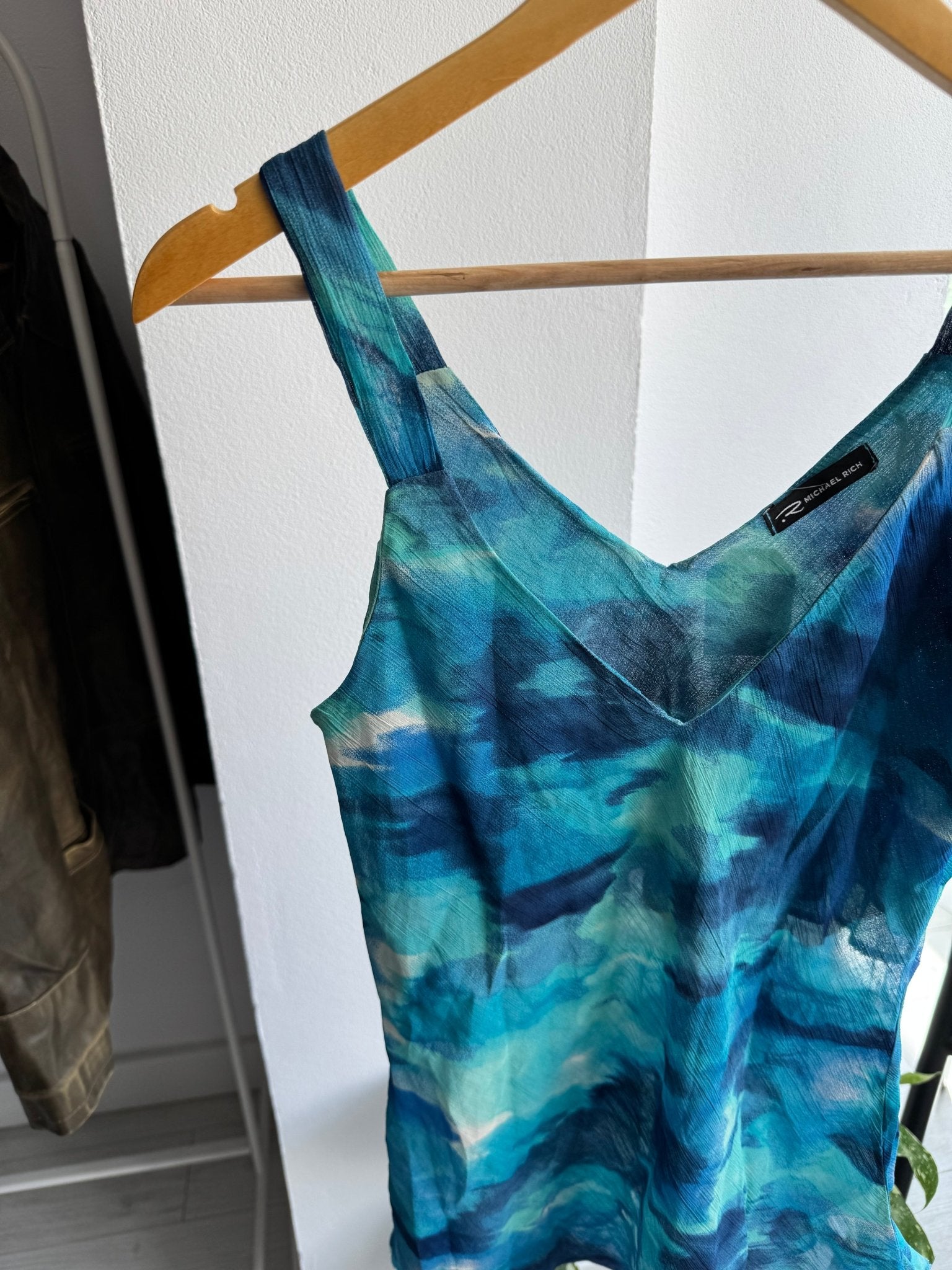 🌊 Top Y2K Blue Printed Mesh – XS/S Damă - anbracaminte