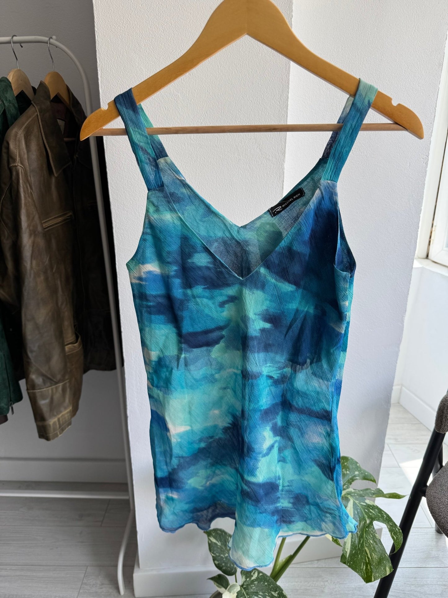 🌊 Top Y2K Blue Printed Mesh – XS/S Damă - anbracaminte