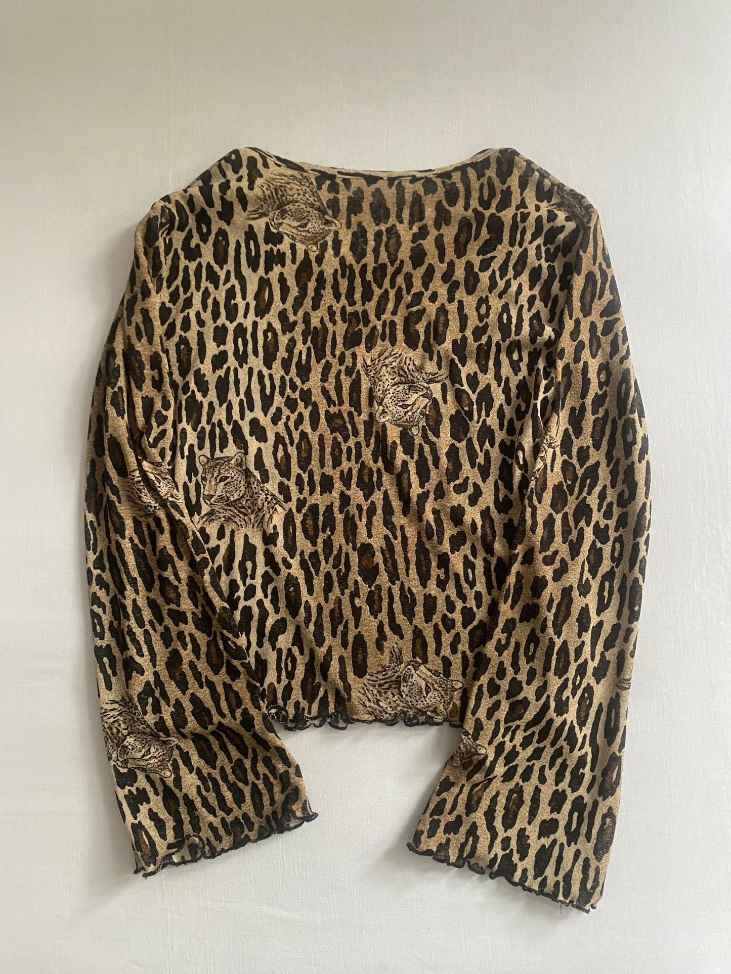 🐆 Top Y2K cu Mâneca Lungă, Animal Print, Mesh – M – Made in Italy - anbracaminte