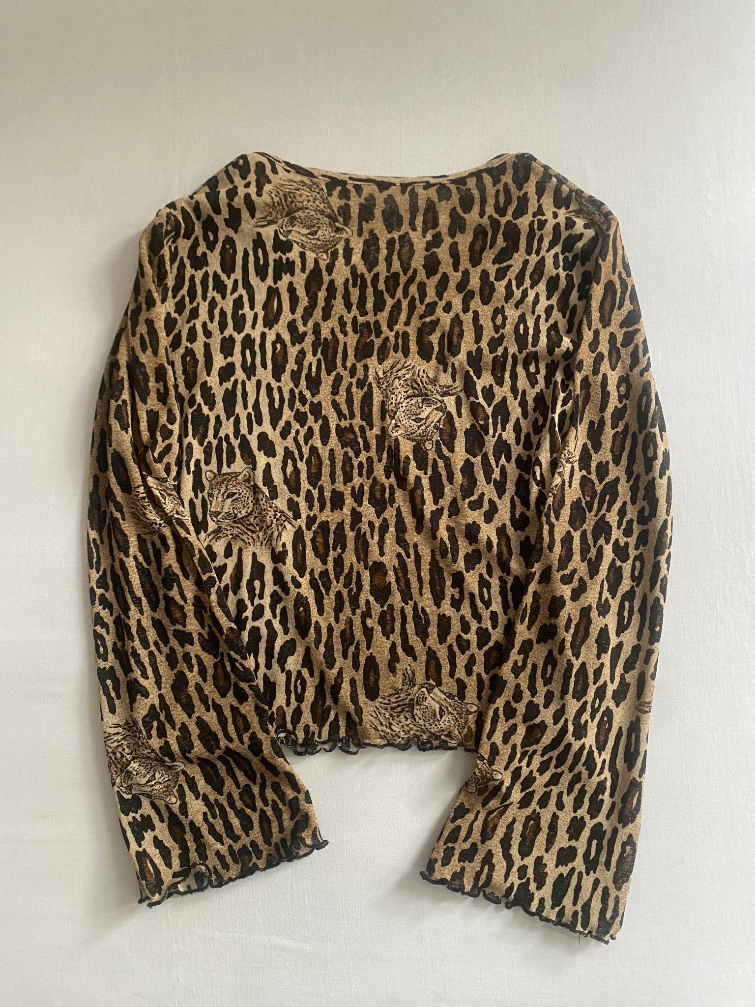 🐆 Top Y2K cu Mâneca Lungă, Animal Print, Mesh – M – Made in Italy - anbracaminte