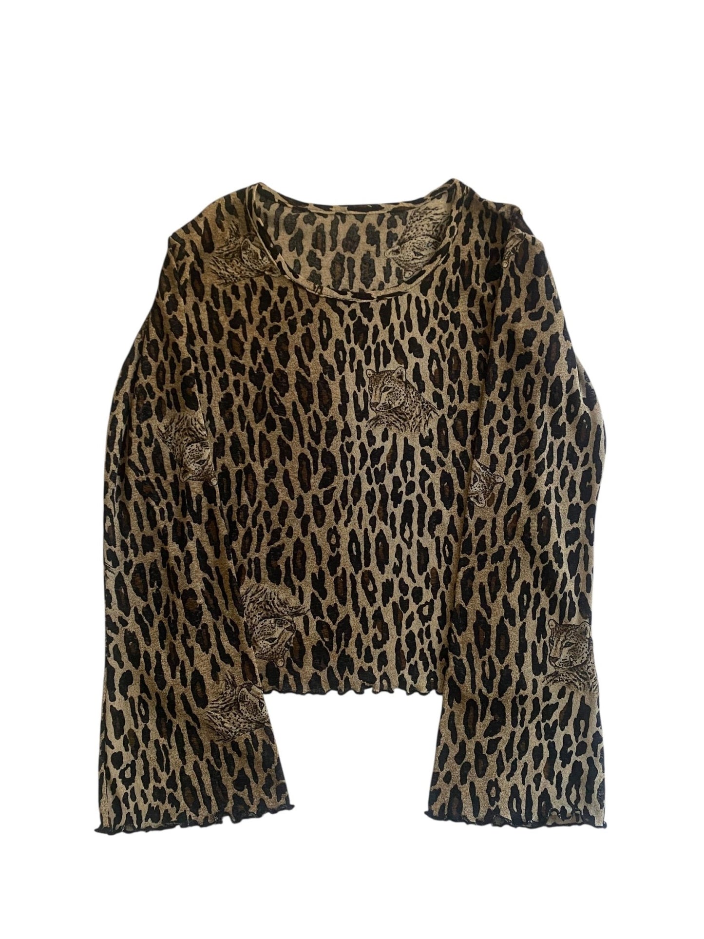 🐆 Top Y2K cu Mâneca Lungă, Animal Print, Mesh – M – Made in Italy - anbracaminte