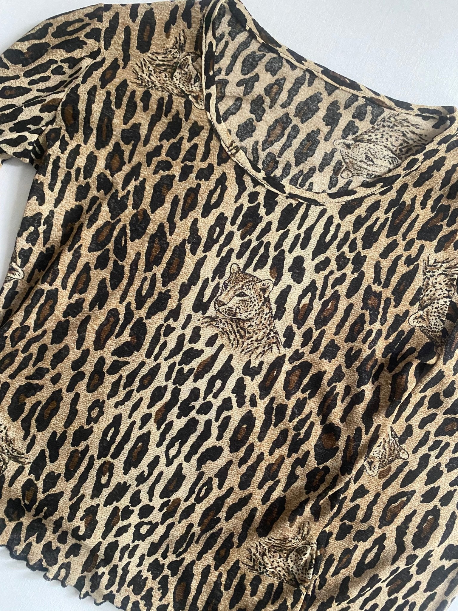 🐆 Top Y2K cu Mâneca Lungă, Animal Print, Mesh – M – Made in Italy - anbracaminte