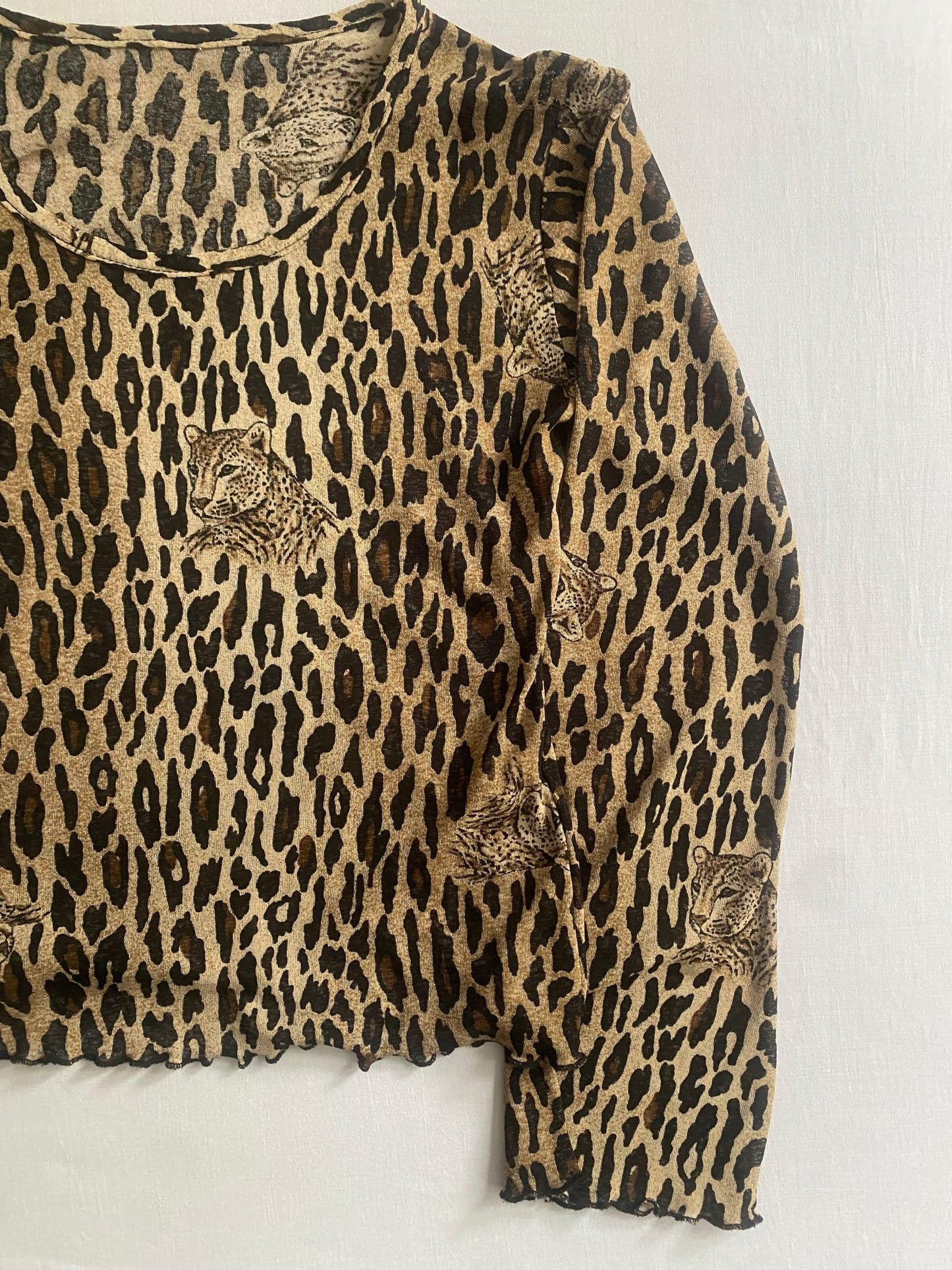 🐆 Top Y2K cu Mâneca Lungă, Animal Print, Mesh – M – Made in Italy - anbracaminte