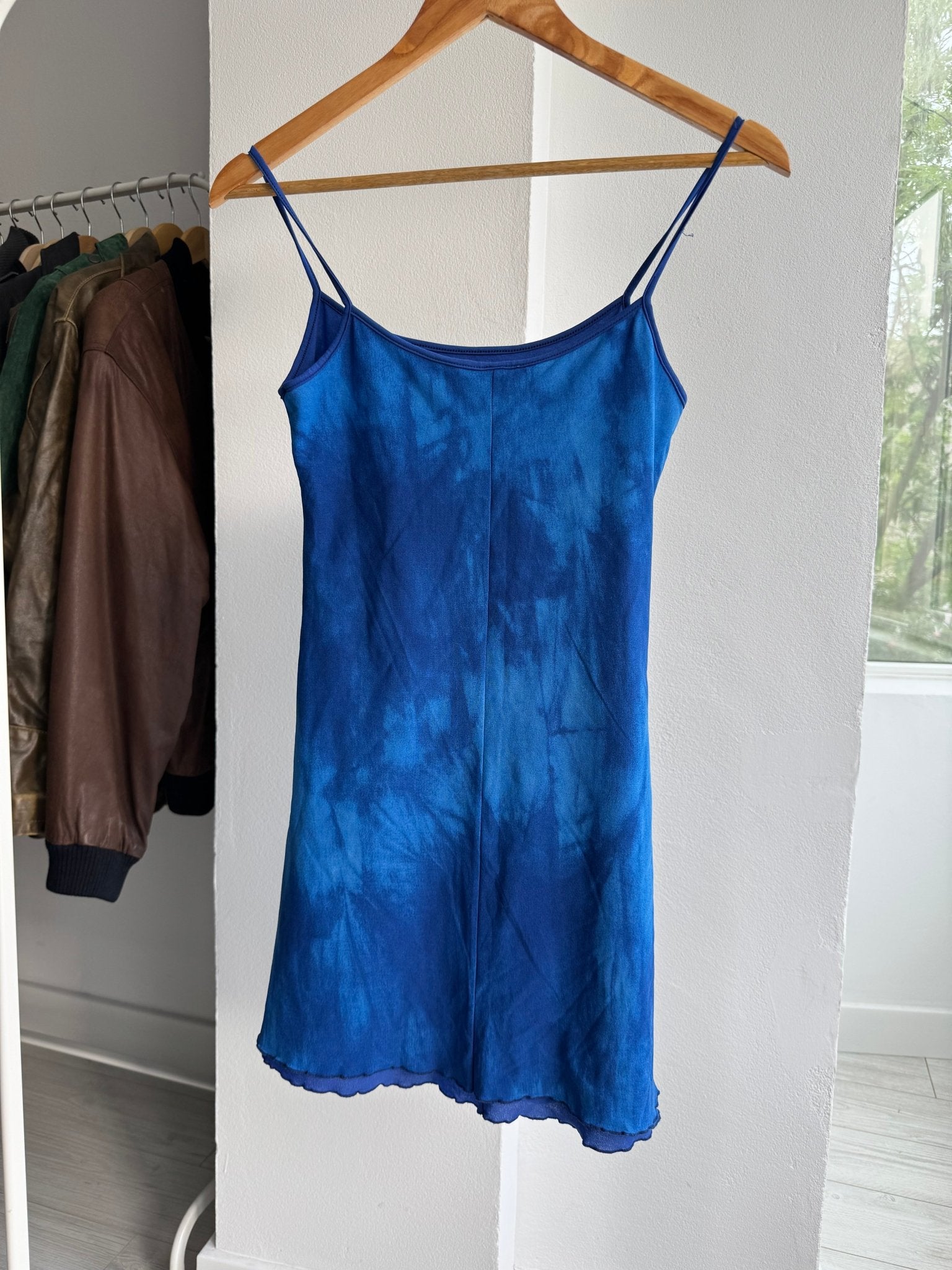 💙 Top Y2K Damă Blue Printed Mesh – One Size – Made in Italy - anbracaminte
