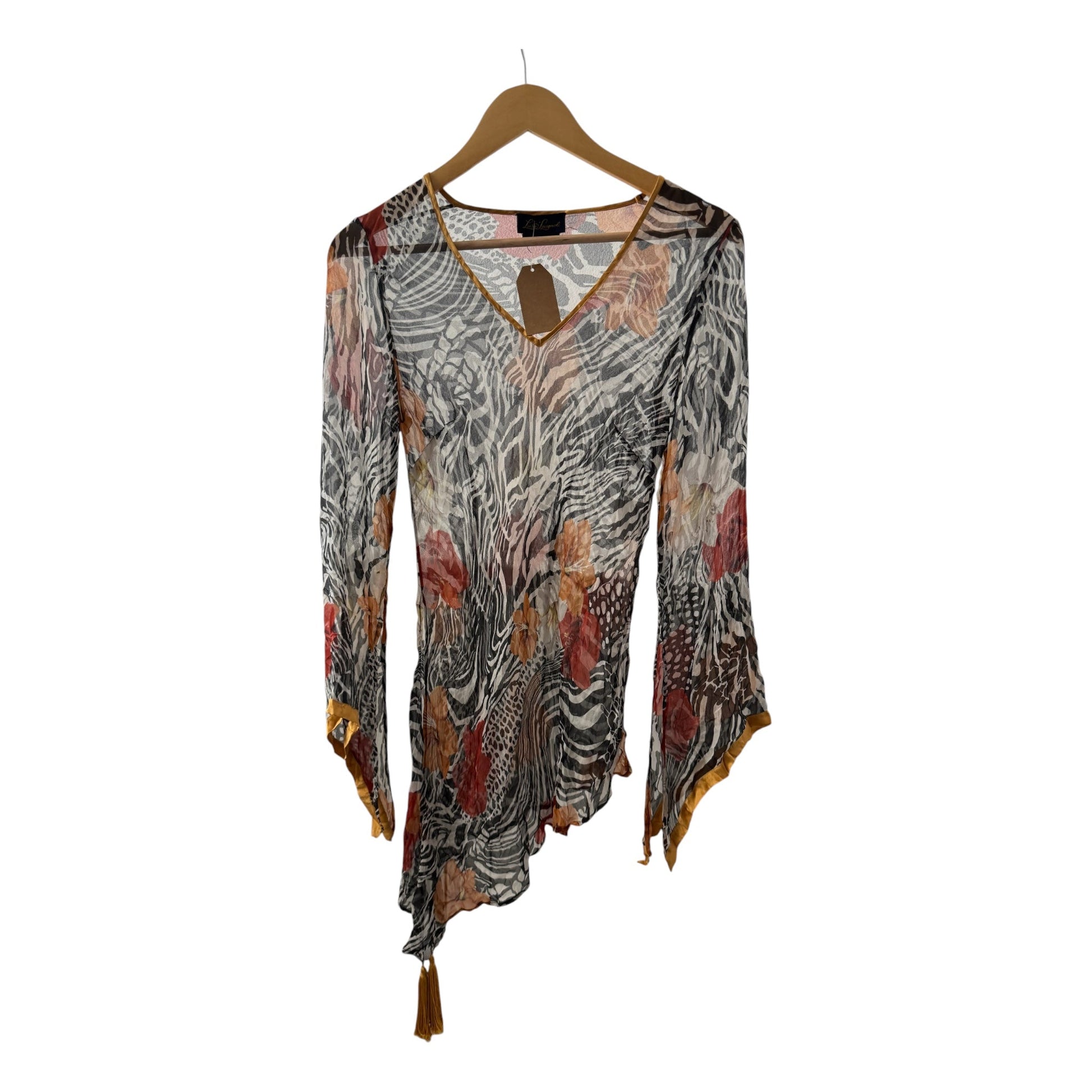 💐 🦓 Top Y2K Damă Luisa Spagnoli din Mătase cu Imprimeu Animal & Floral – S - anbracaminte