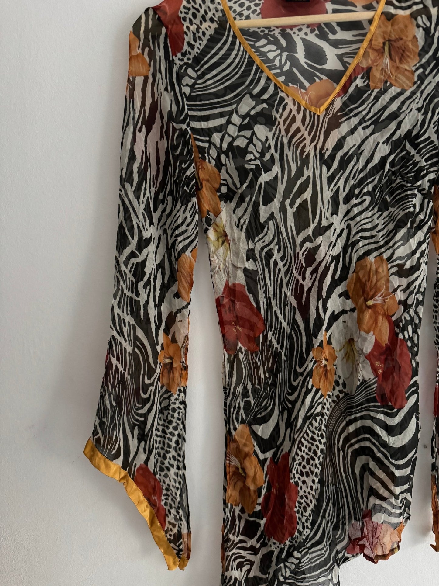 💐 🦓 Top Y2K Damă Luisa Spagnoli din Mătase cu Imprimeu Animal & Floral – S - anbracaminte