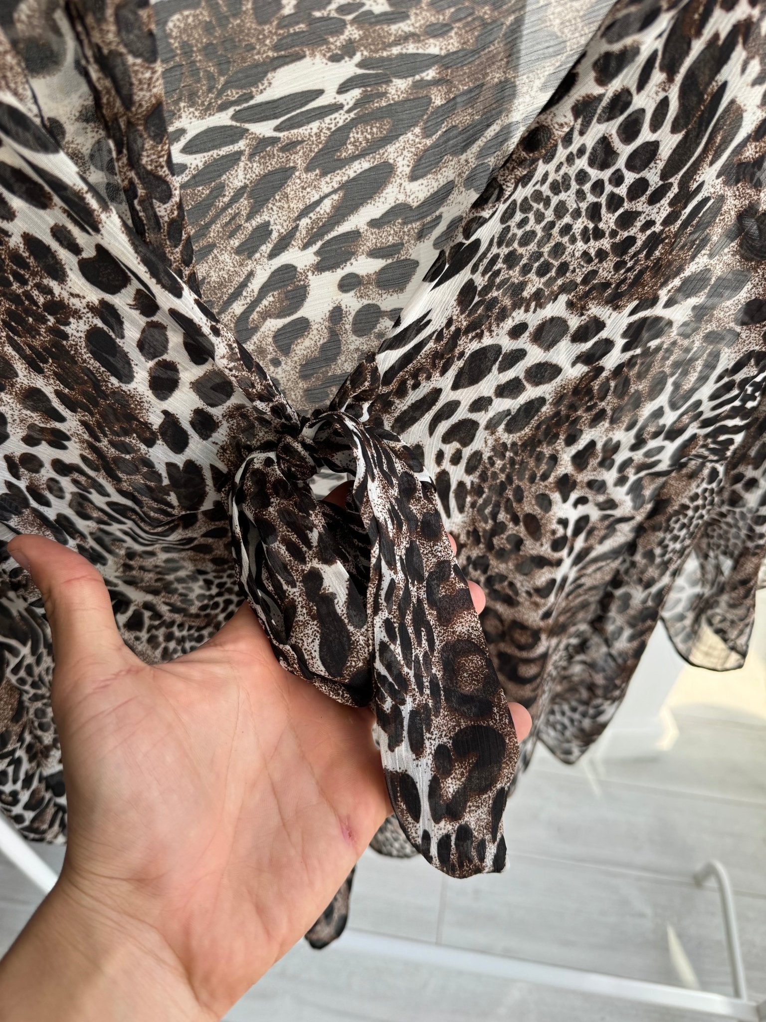 🐆 Top Y2K Mesh Animal Print cu Glugă & Mâneci Evazate – S/M - anbracaminte
