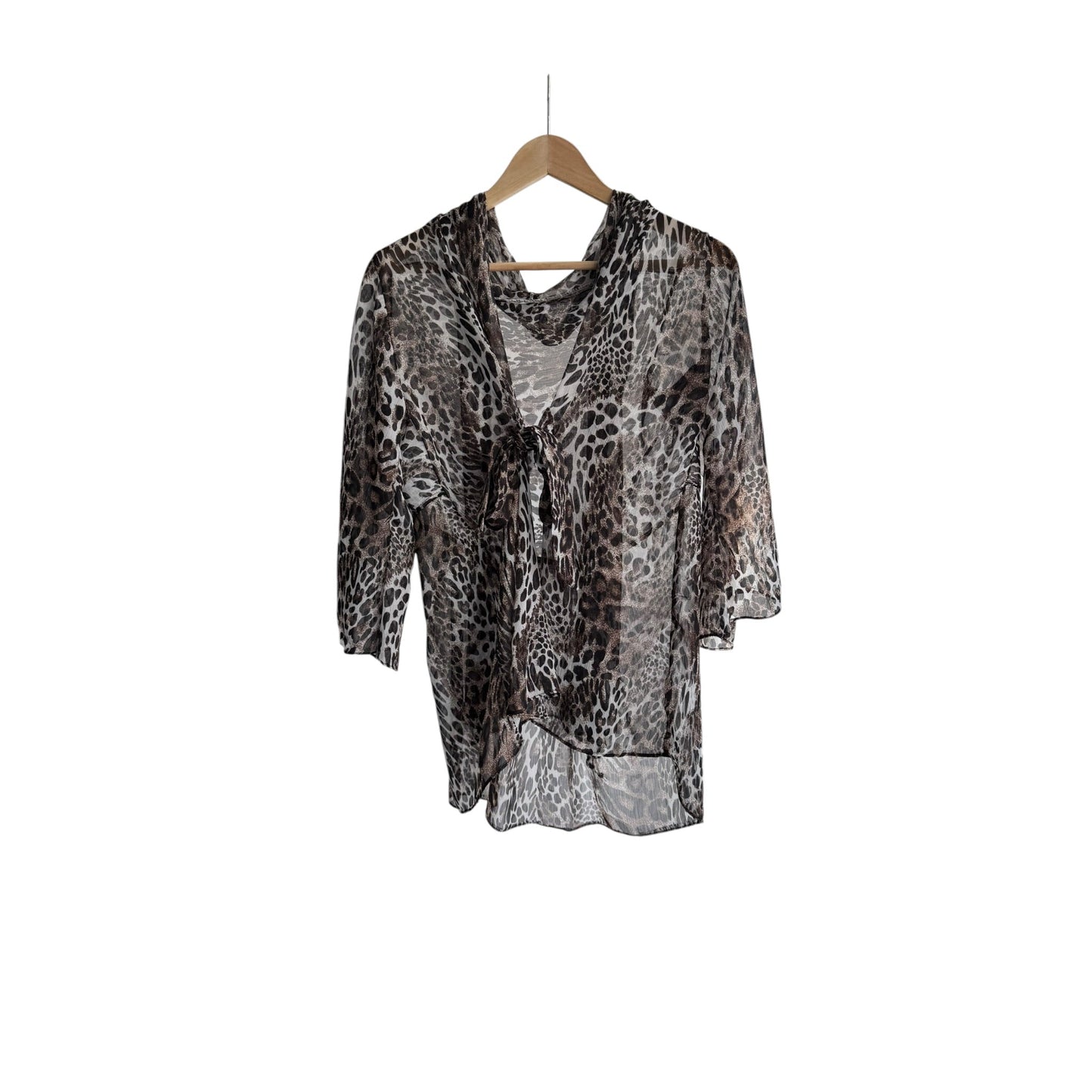 🐆 Top Y2K Mesh Animal Print cu Glugă & Mâneci Evazate – S/M - anbracaminte