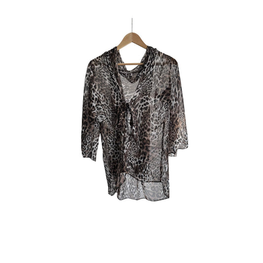 🐆 Top Y2K Mesh Animal Print cu Glugă & Mâneci Evazate – S/M - anbracaminte