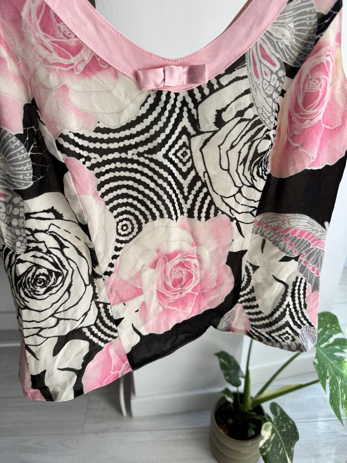 🎀 Top Y2K Mesh Floral Roz – EU 40 Damă (M/L) - anbracaminte
