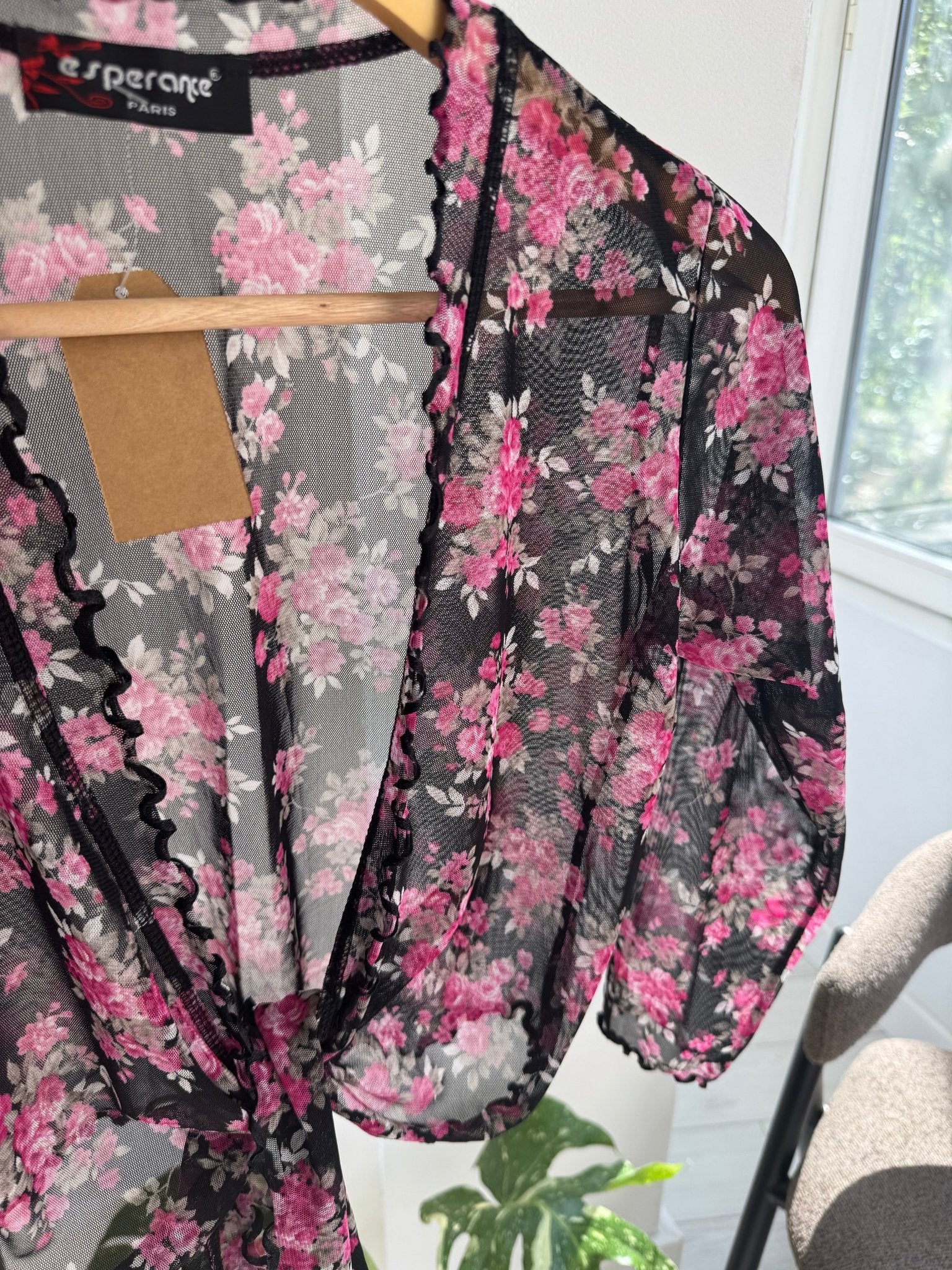 🌺 Top Y2K Mesh Printed / Cardigan – XS/S Damă – Made in France - anbracaminte