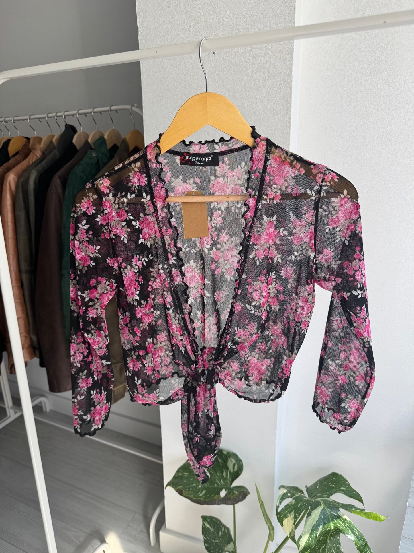 🌺 Top Y2K Mesh Printed / Cardigan – XS/S Damă – Made in France - anbracaminte