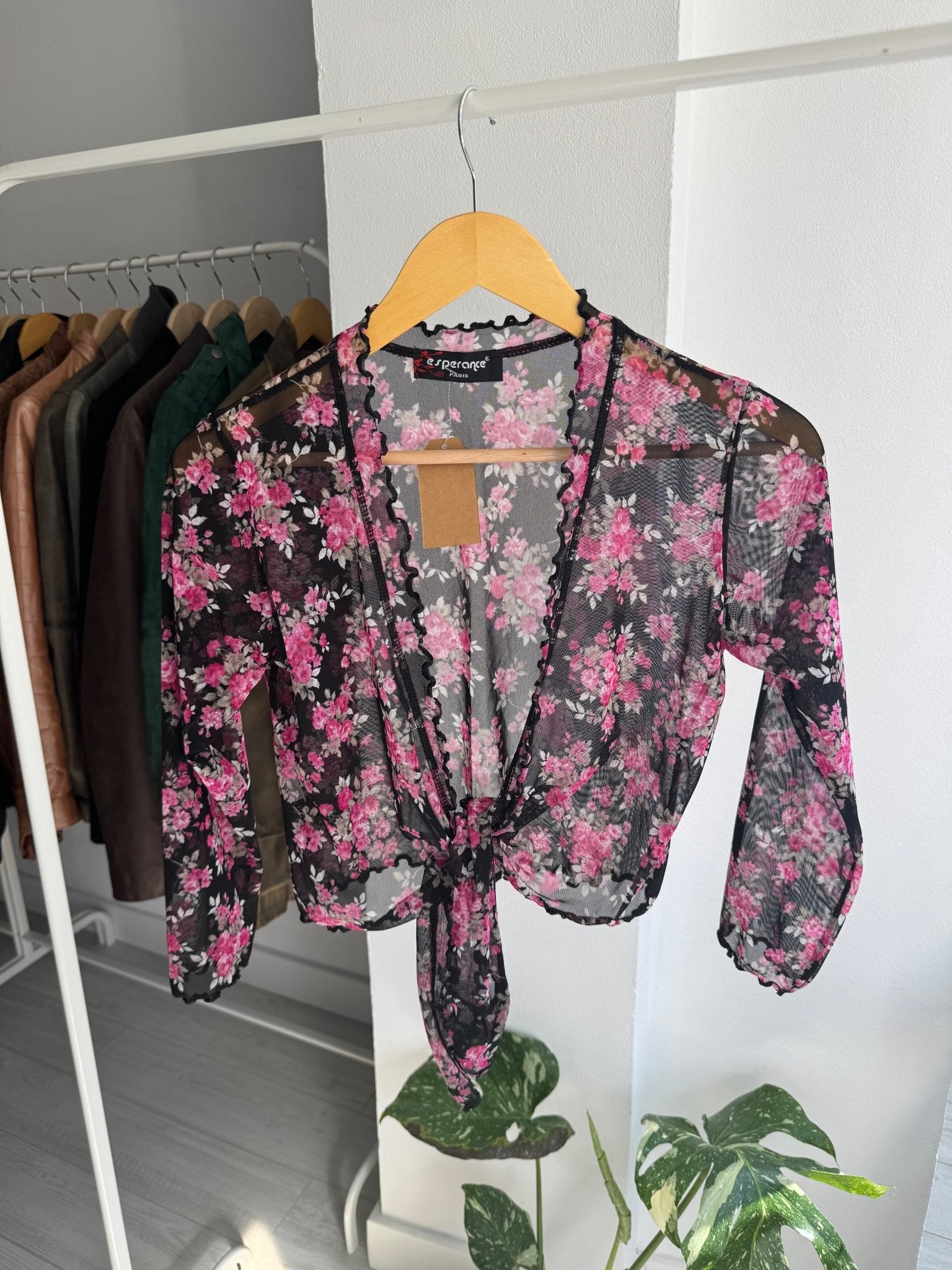🌺 Top Y2K Mesh Printed / Cardigan – XS/S Damă – Made in France - anbracaminte