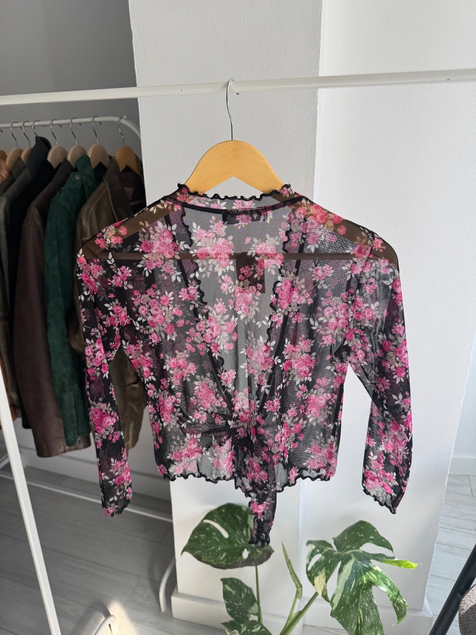 🌺 Top Y2K Mesh Printed / Cardigan – XS/S Damă – Made in France - anbracaminte