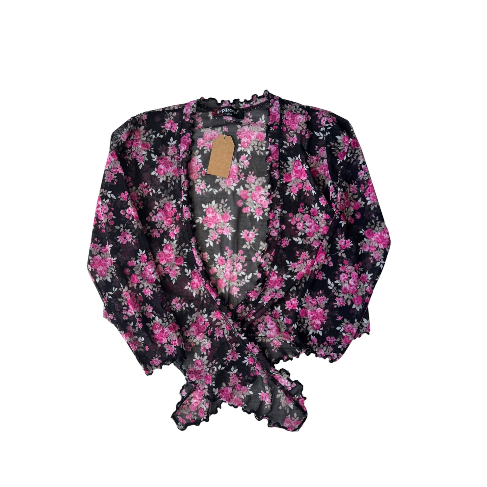 🌺 Top Y2K Mesh Printed / Cardigan – XS/S Damă – Made in France - anbracaminte