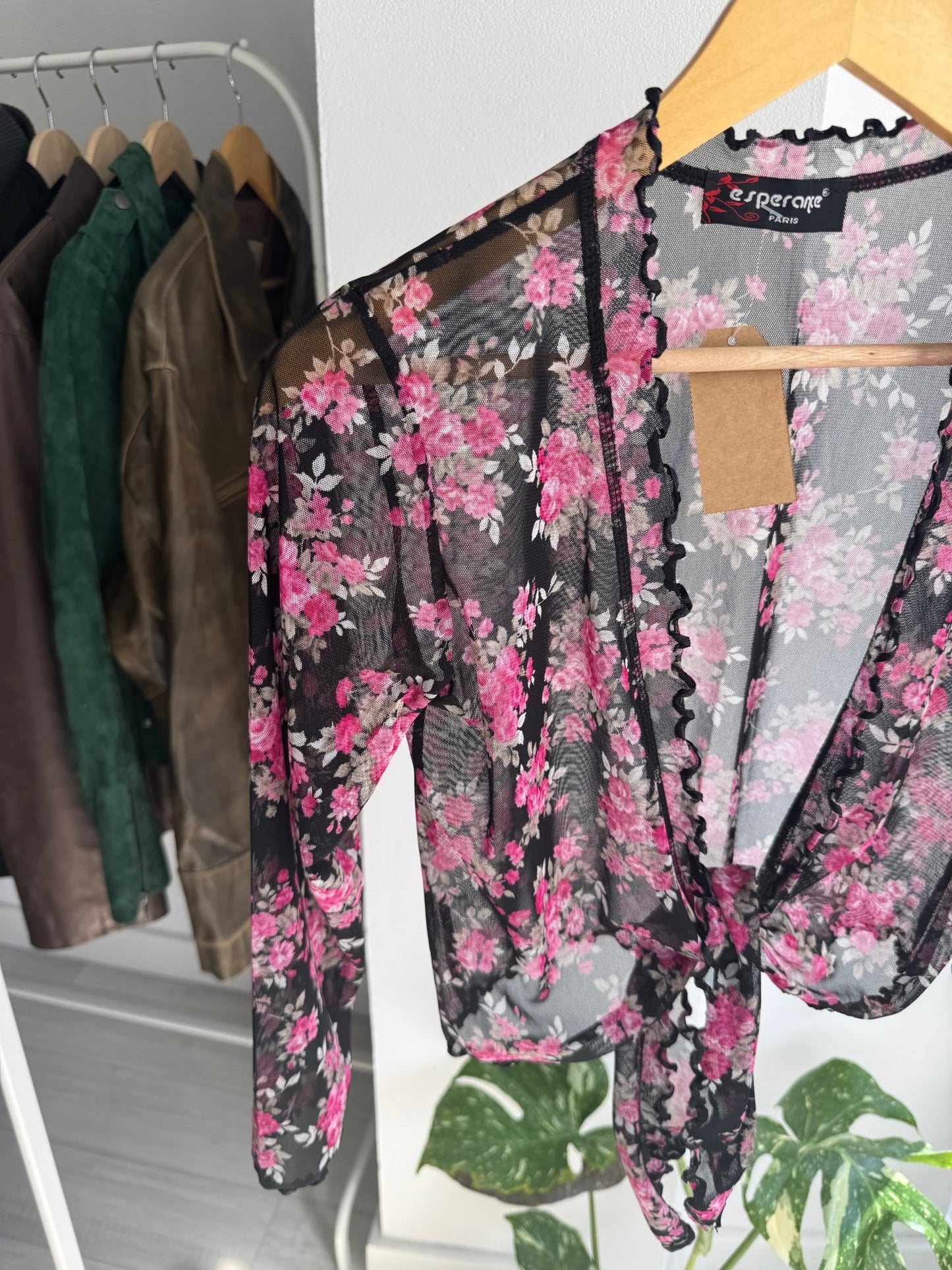 🌺 Top Y2K Mesh Printed / Cardigan – XS/S Damă – Made in France - anbracaminte