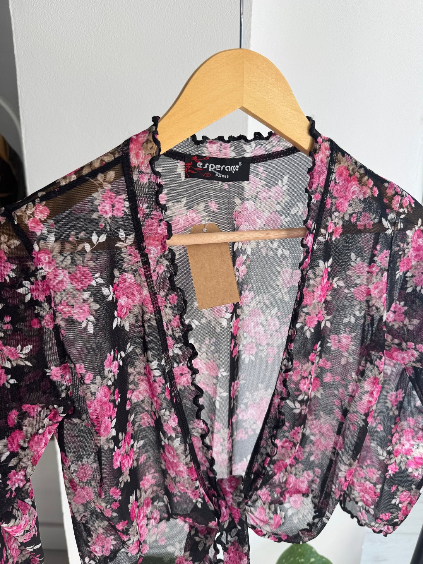 🌺 Top Y2K Mesh Printed / Cardigan – XS/S Damă – Made in France - anbracaminte