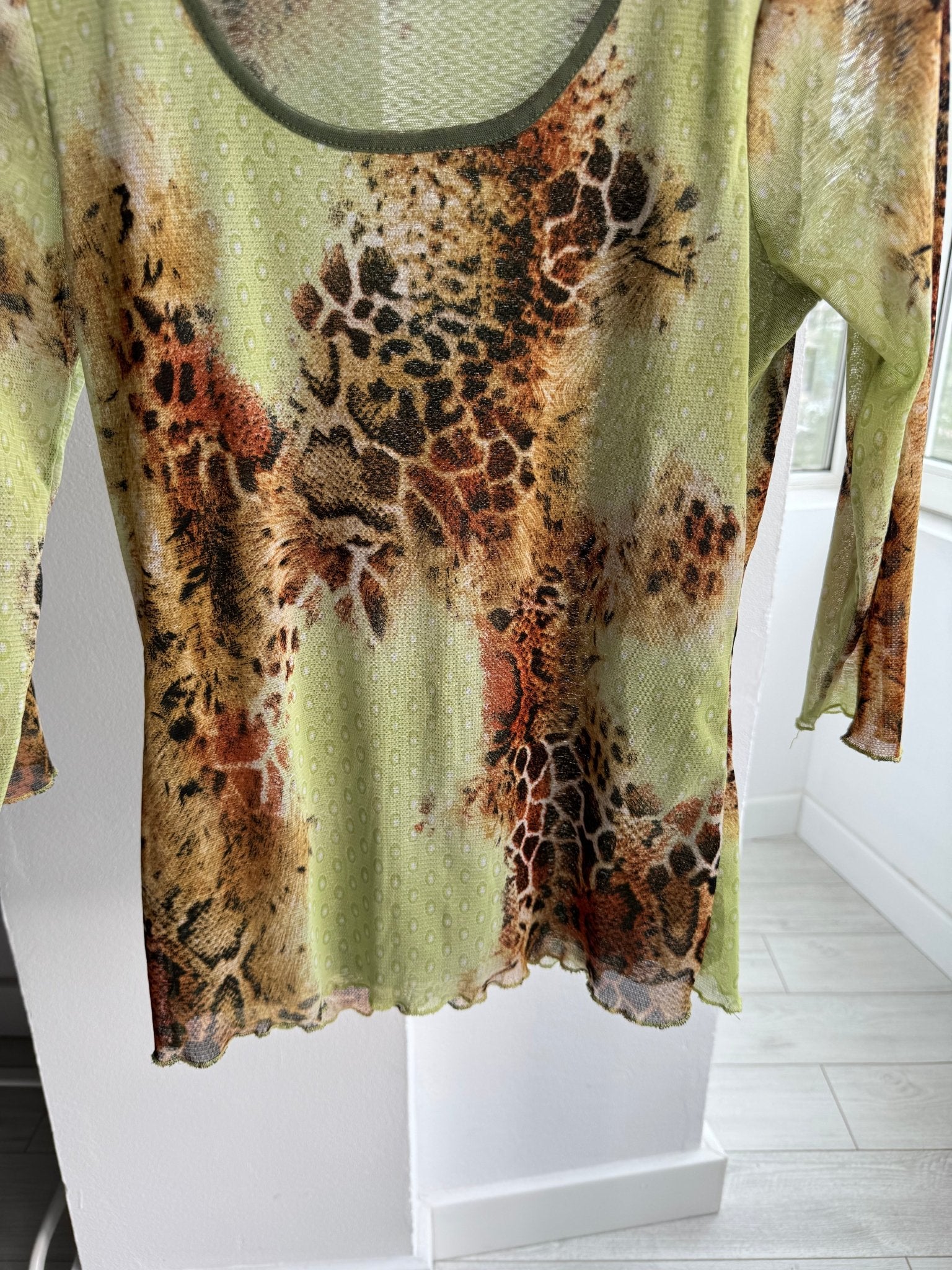 🐆 Top Y2K Mesh Printed – S/M Damă – Made in Italy - anbracaminte