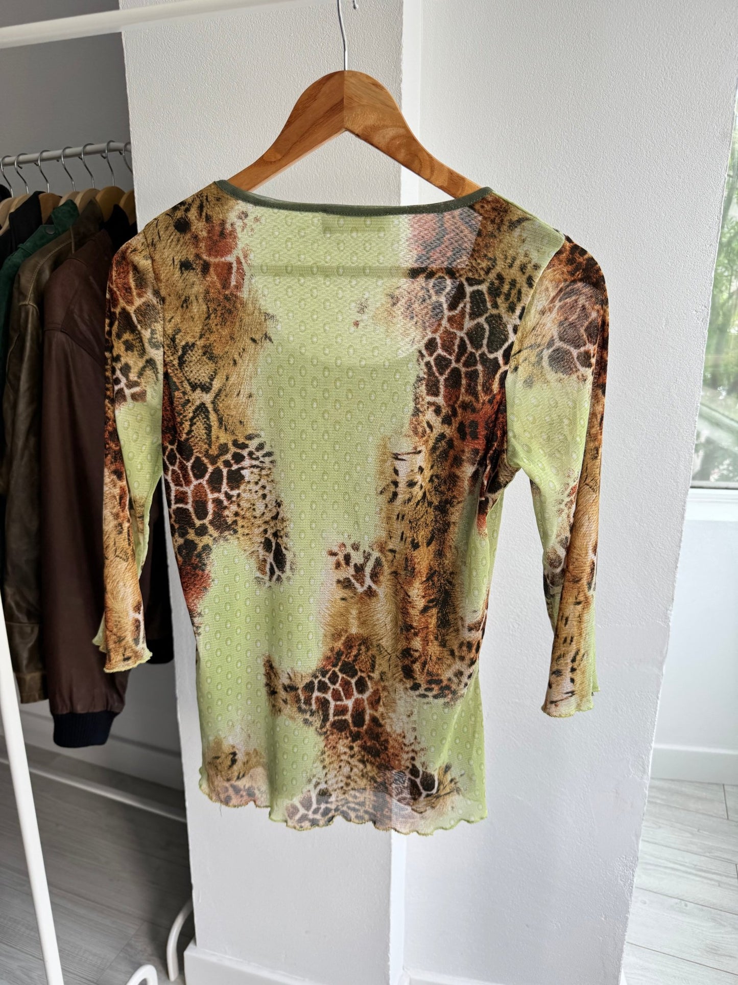 🐆 Top Y2K Mesh Printed – S/M Damă – Made in Italy - anbracaminte