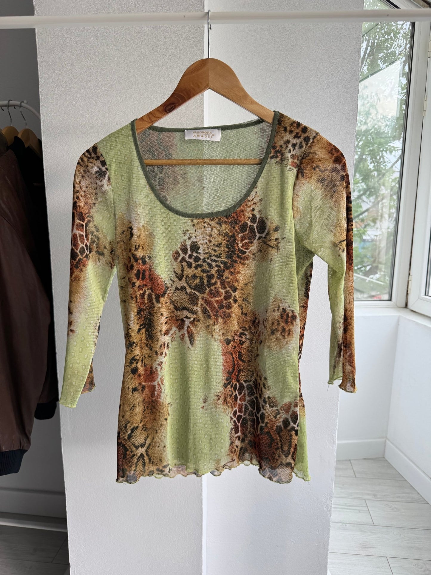 🐆 Top Y2K Mesh Printed – S/M Damă – Made in Italy - anbracaminte