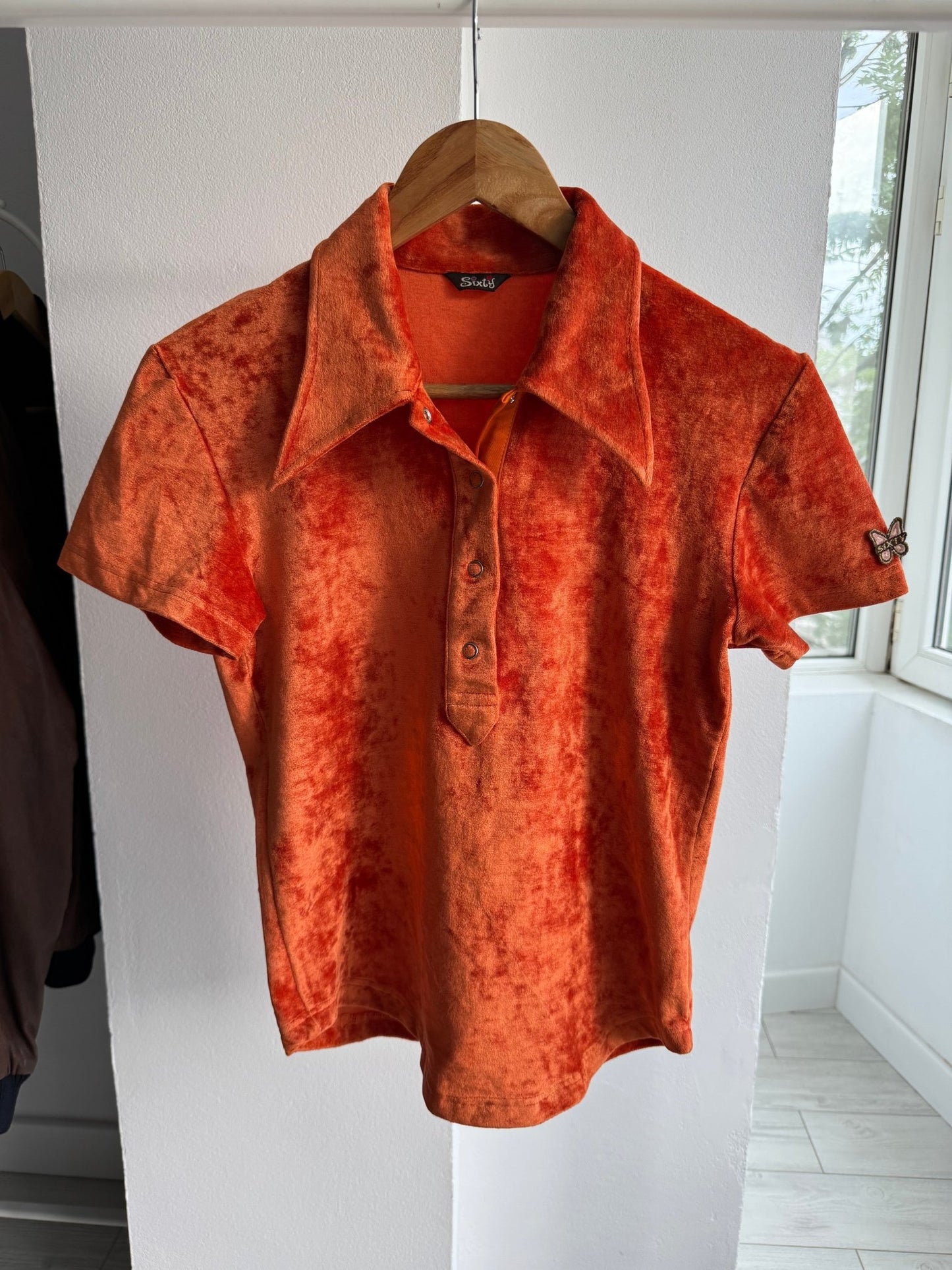 🍊 Top Y2K Miss Sixty Orange Polo Collared – L – Made in Italy - anbracaminte