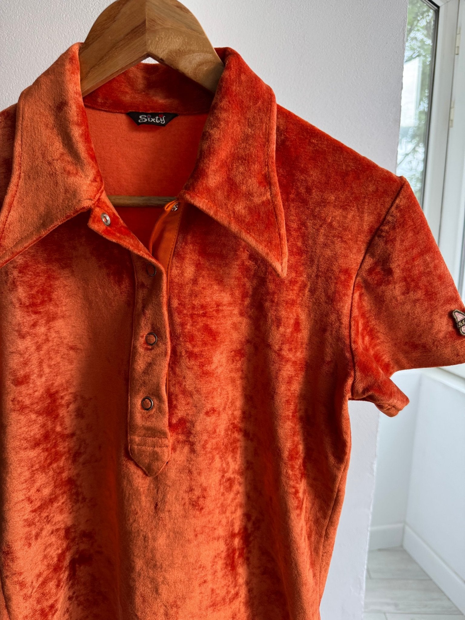 🍊 Top Y2K Miss Sixty Orange Polo Collared – L – Made in Italy - anbracaminte