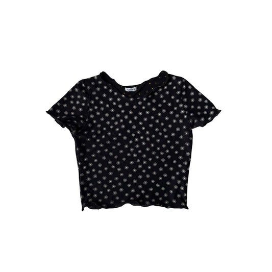 🌼 Top Y2K Onyx Floral Baby Tee – One Size – Made in Italy - anbracaminte