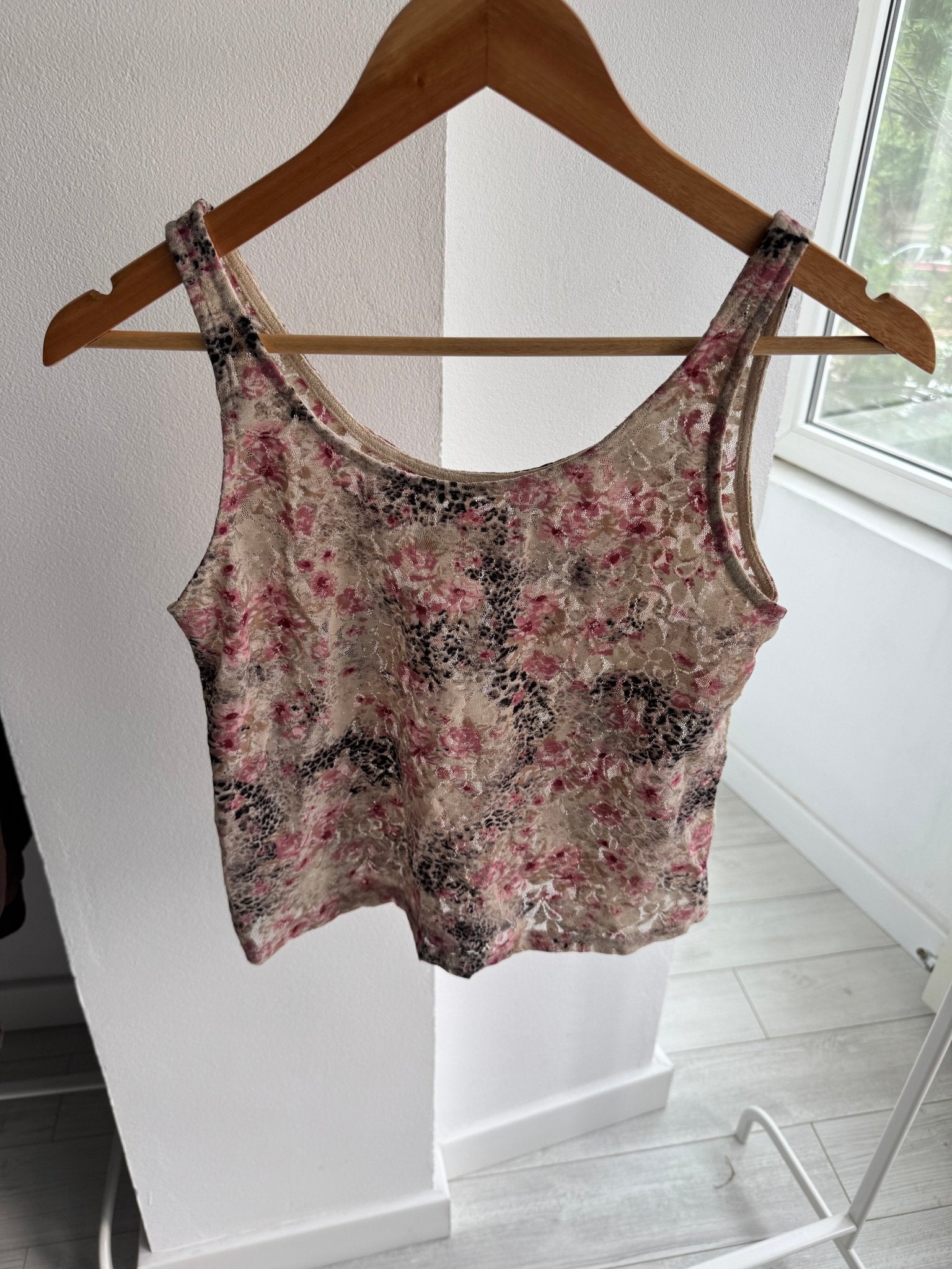 🐆 Top Y2K Printed Lace & Mesh – XS/S Damă – Made in Italy - anbracaminte