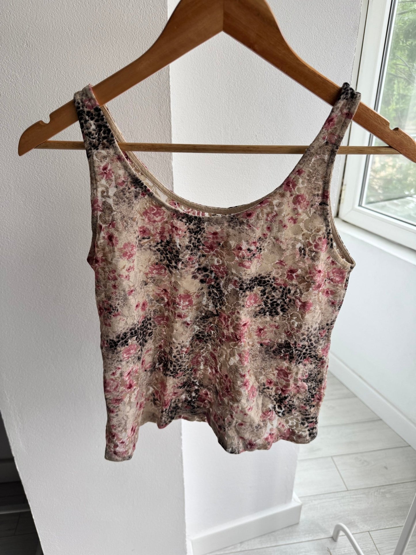 🐆 Top Y2K Printed Lace & Mesh – XS/S Damă – Made in Italy - anbracaminte