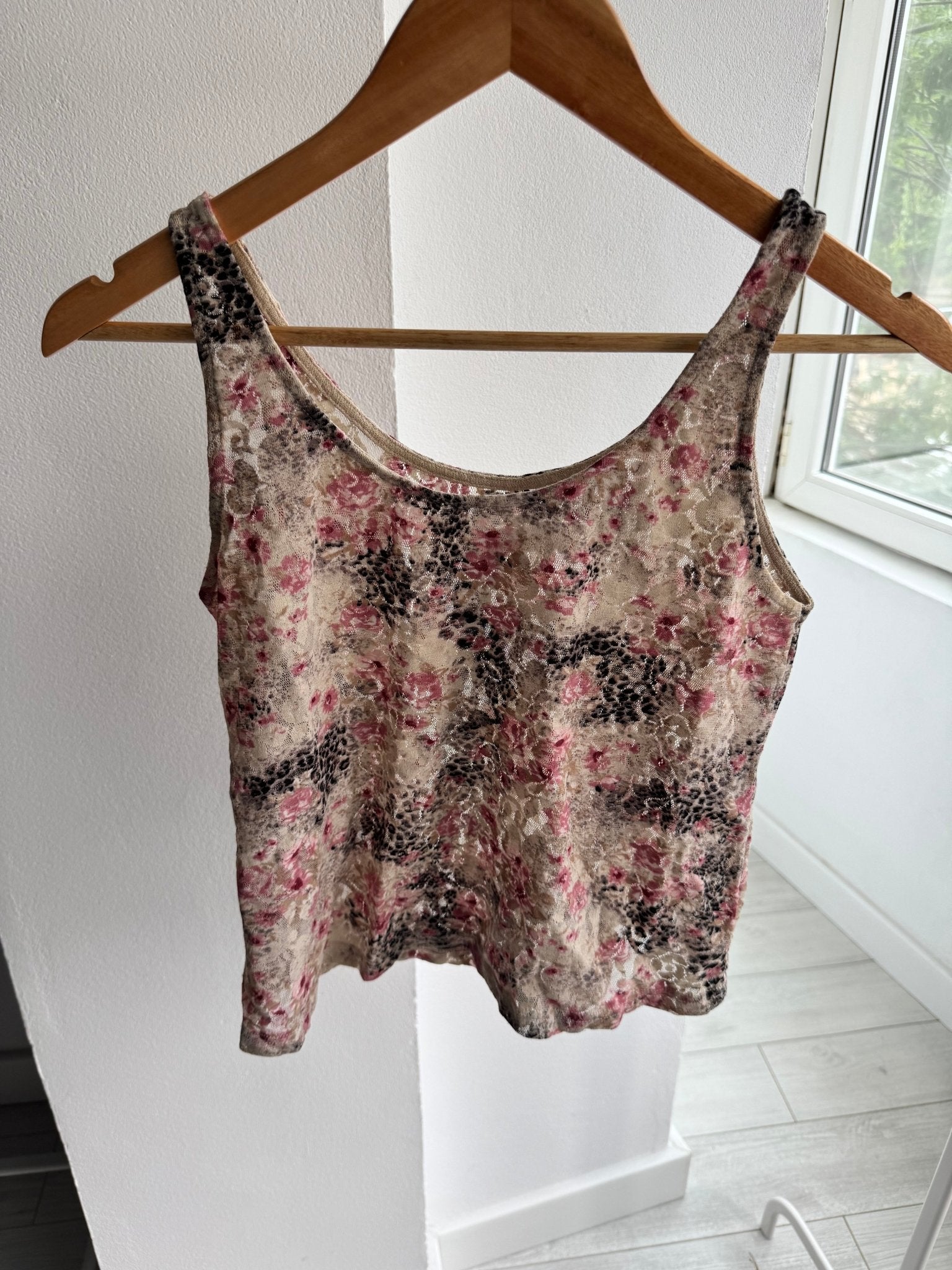 🐆 Top Y2K Printed Lace & Mesh – XS/S Damă – Made in Italy - anbracaminte